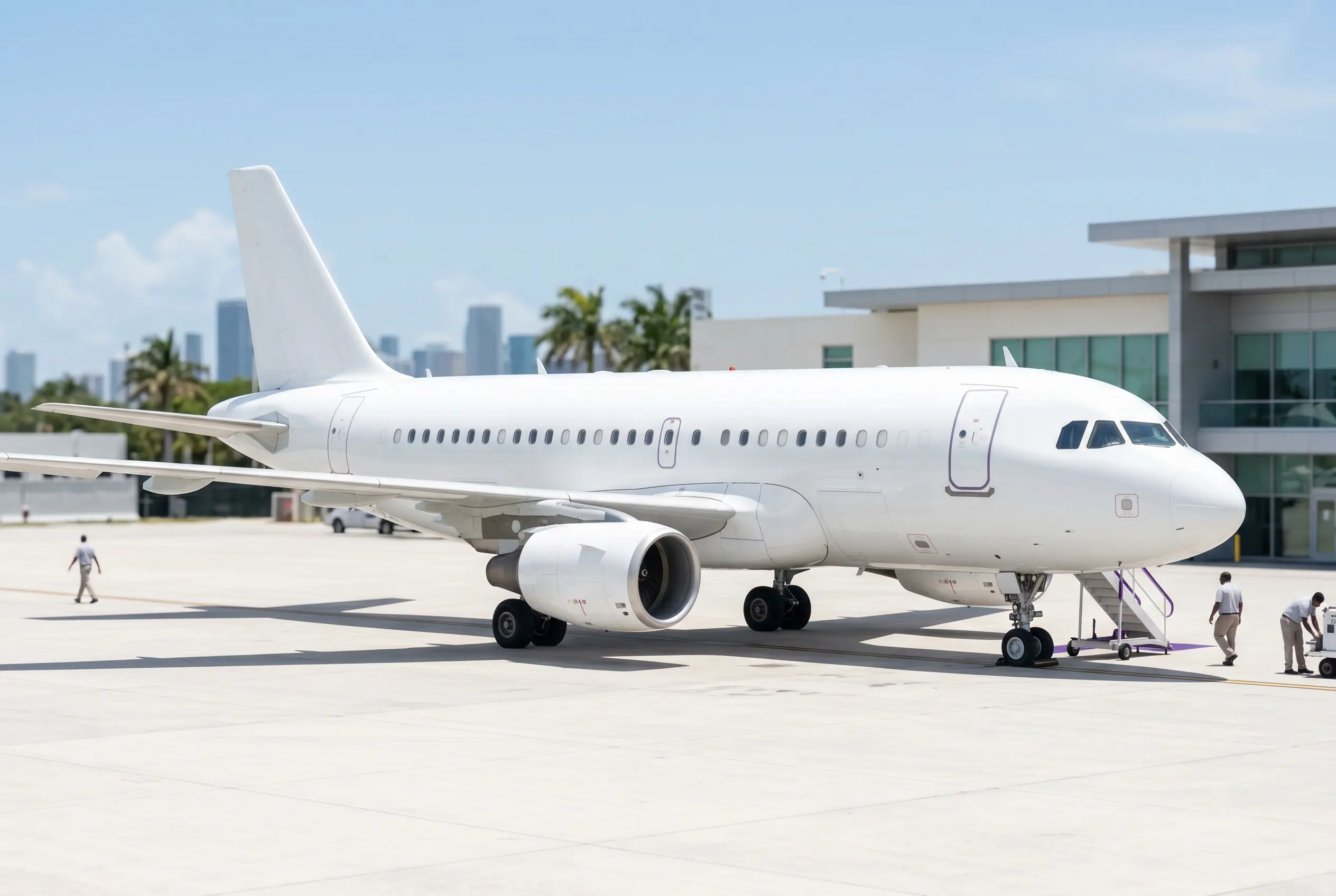 Airbus ACJ319 corporate jet on a South Florida ramp before a Miami to New York departure