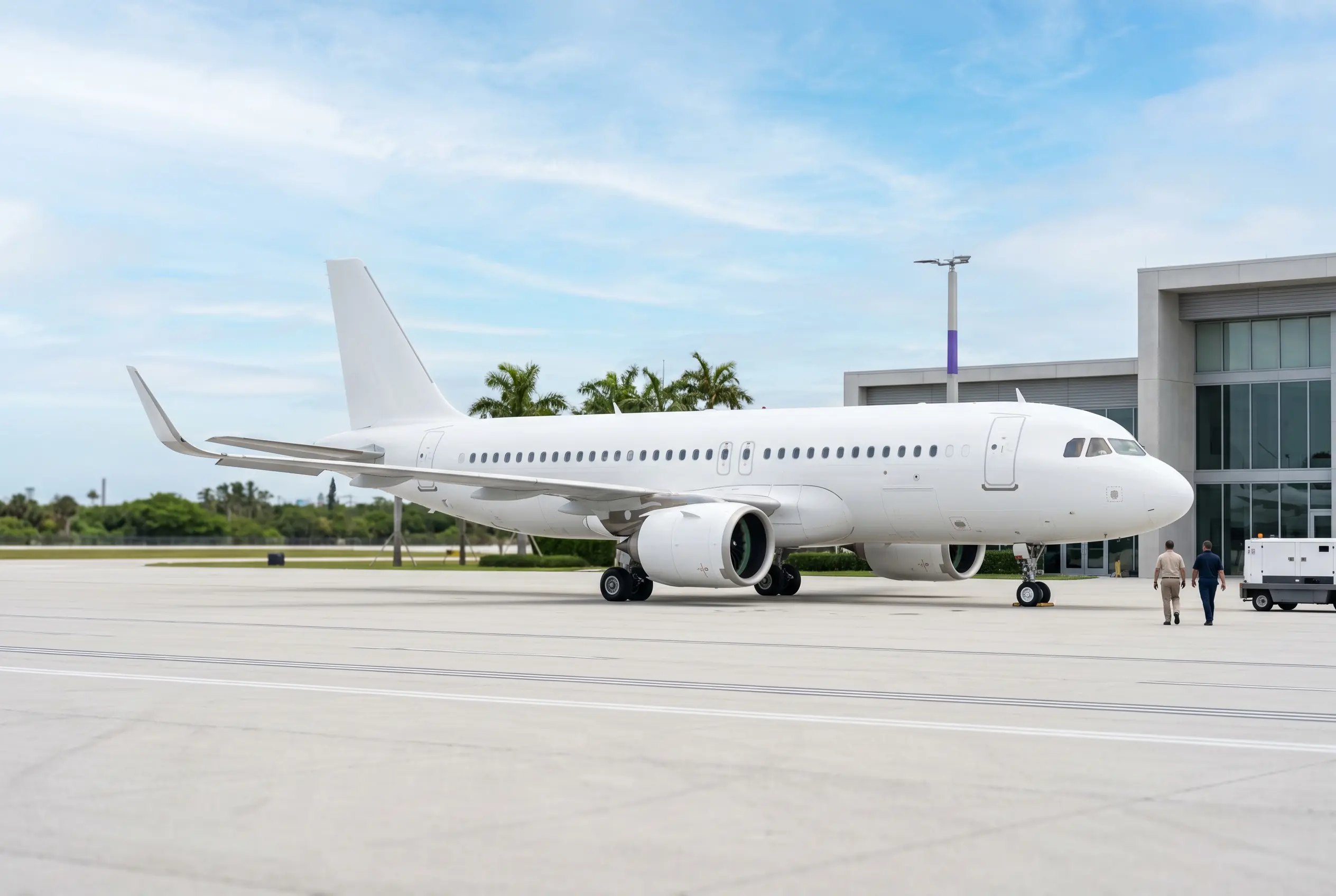 Airbus ACJ320neo corporate jet on a South Florida ramp before a Miami to New York departure