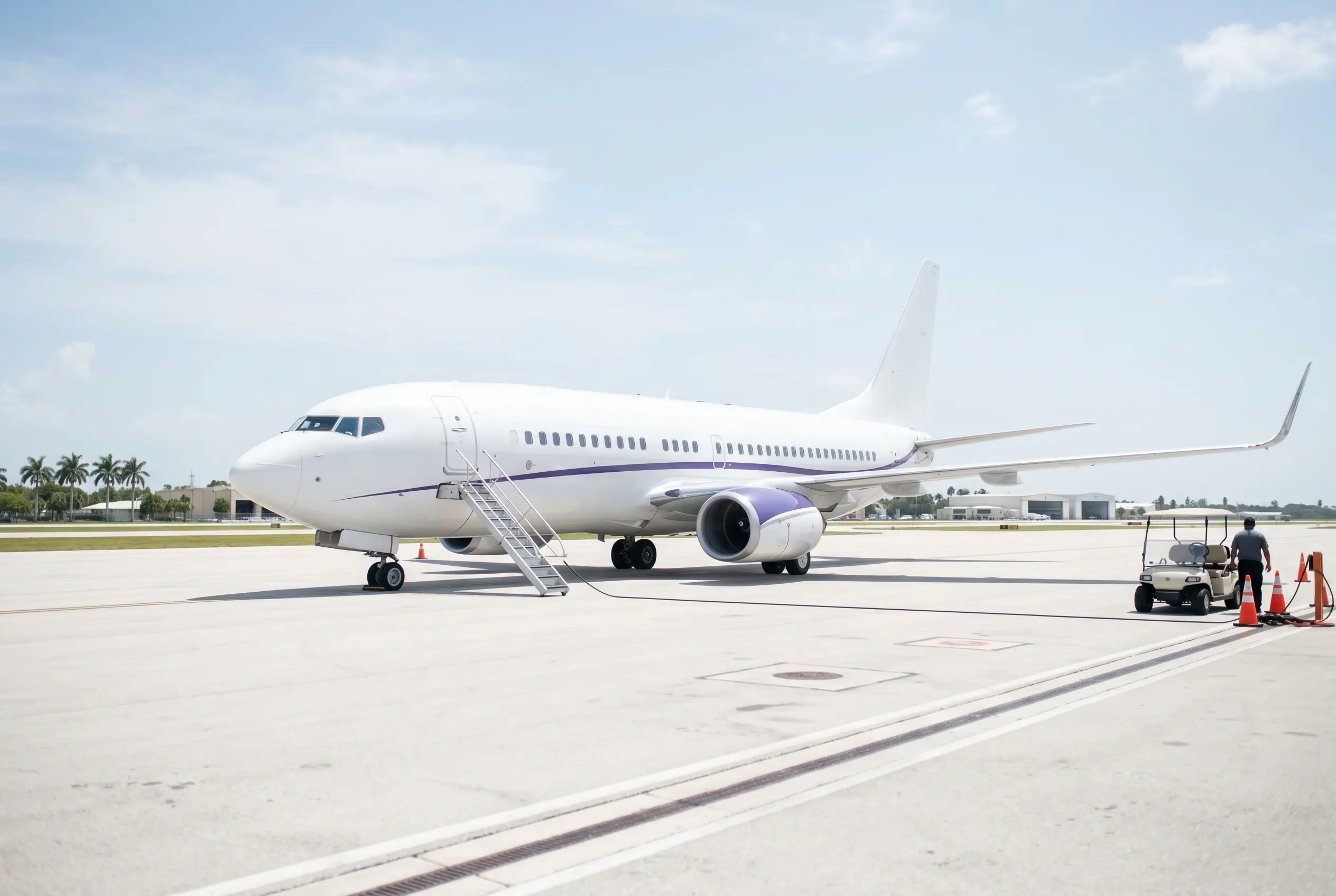 Boeing BBJ corporate jet on a South Florida ramp before a Miami to New York departure