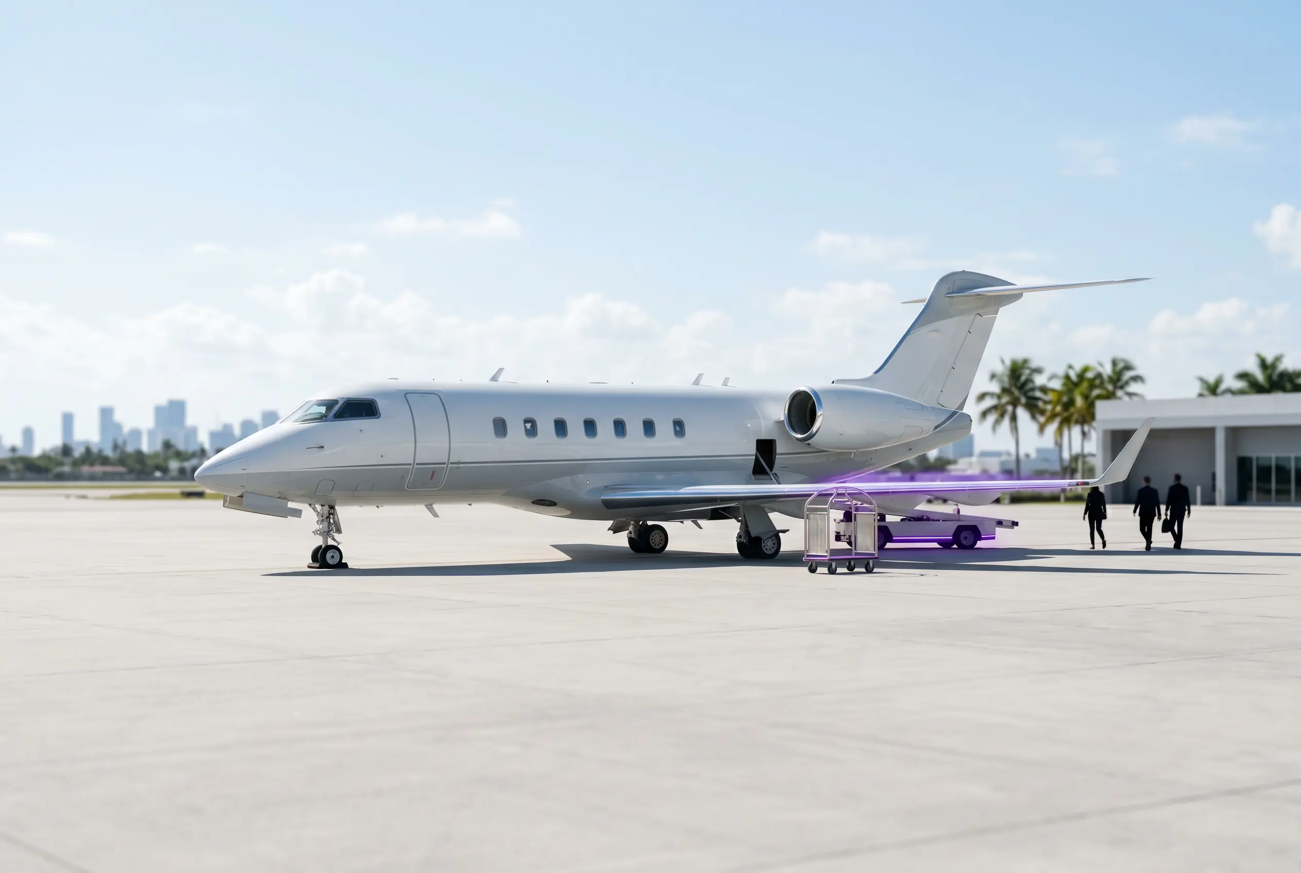 Private jet on a South Florida ramp ready for a crypto-paid Miami to New York charter
