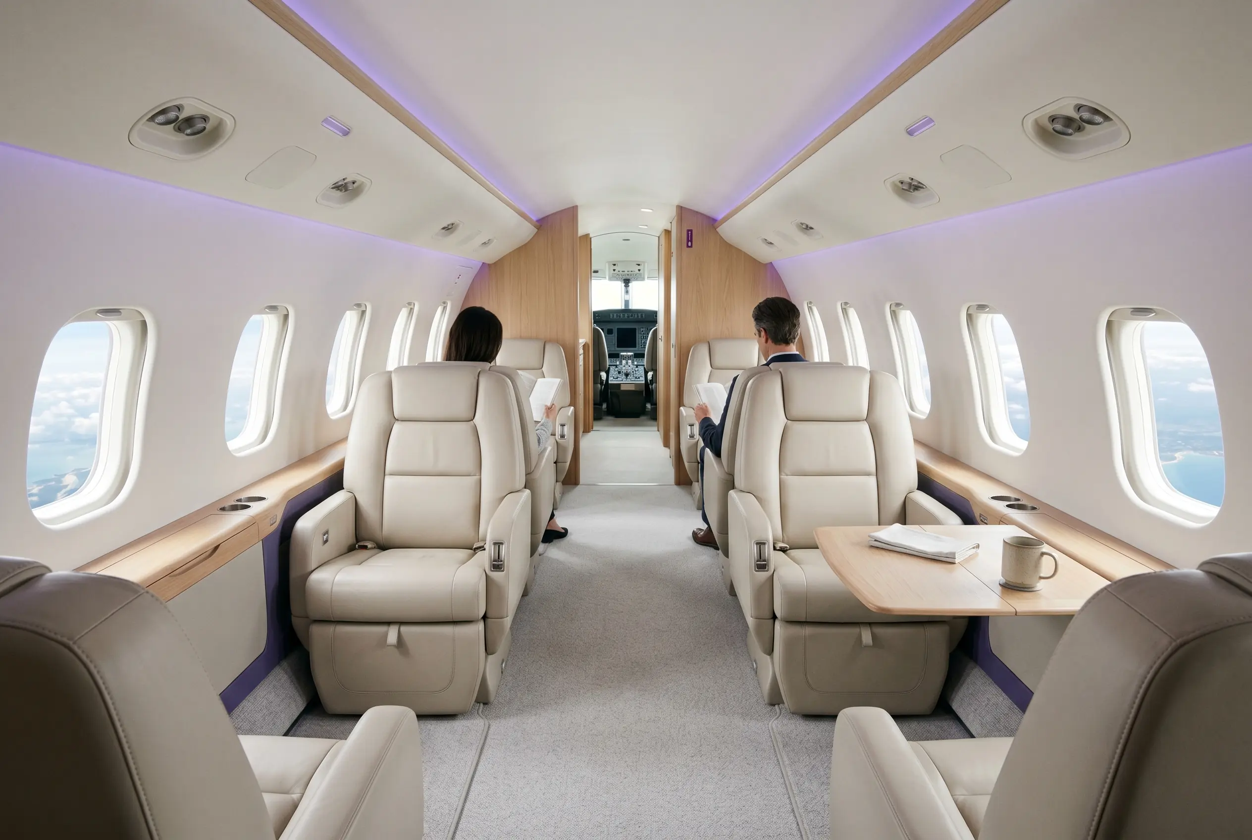 Bombardier Challenger 300 wide flat-floor cabin for a Miami to New York charter