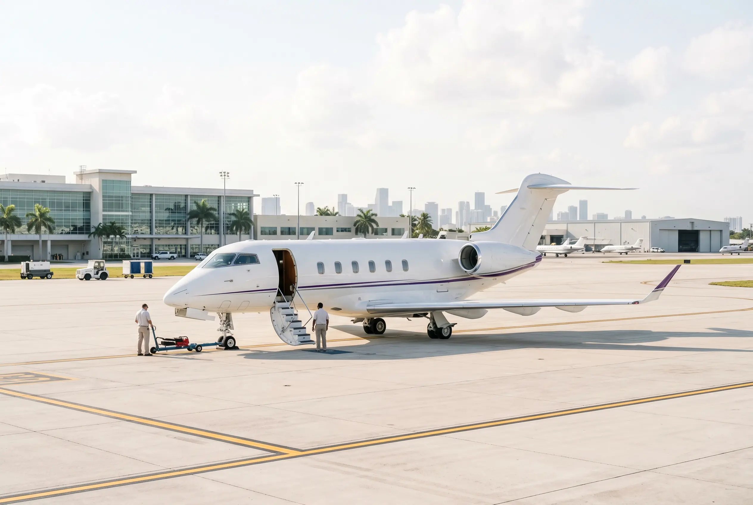 Bombardier Challenger 350 on a Miami ramp ahead of a flight to New York