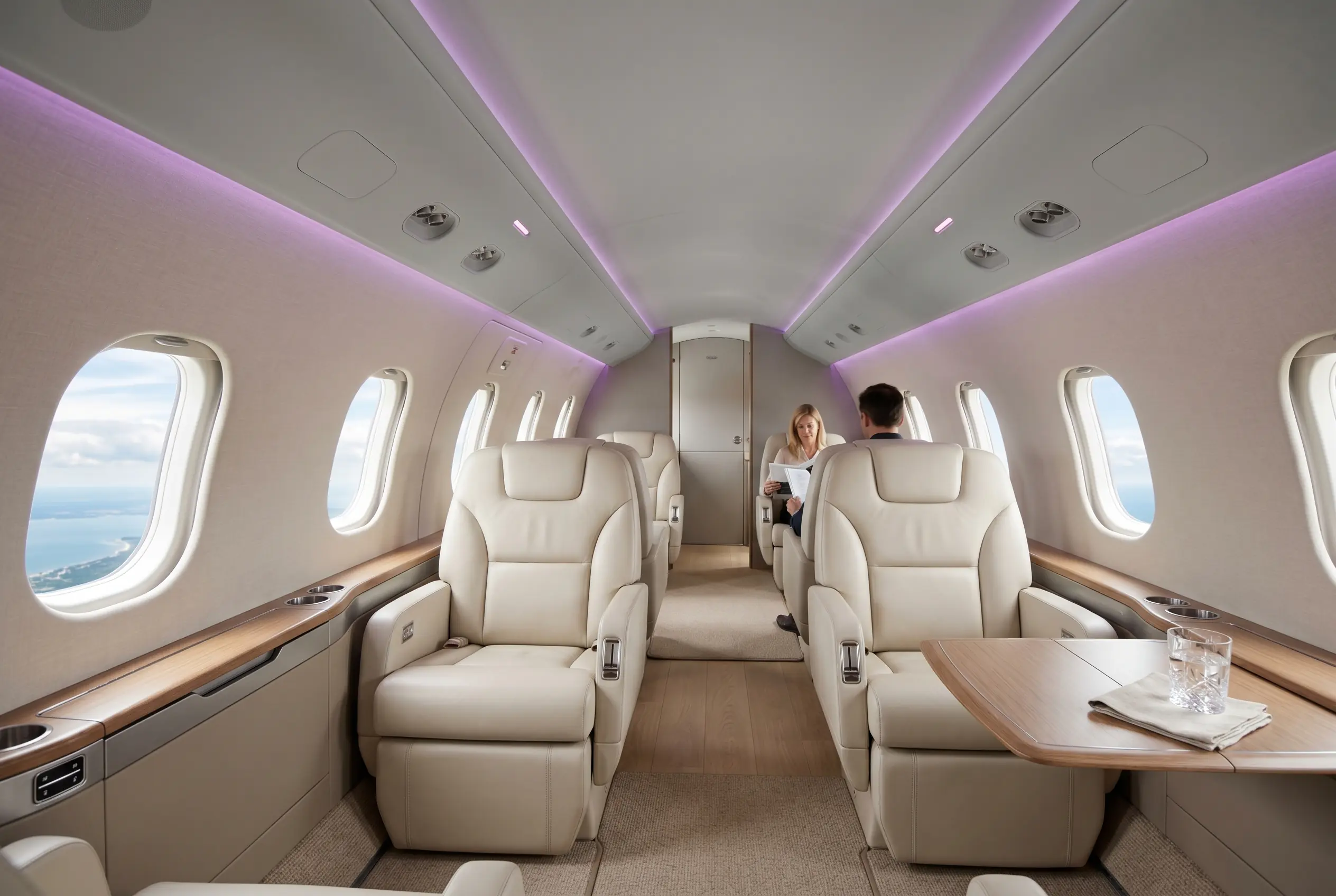 Bombardier Challenger 3500 wide flat-floor cabin for a Miami to New York charter