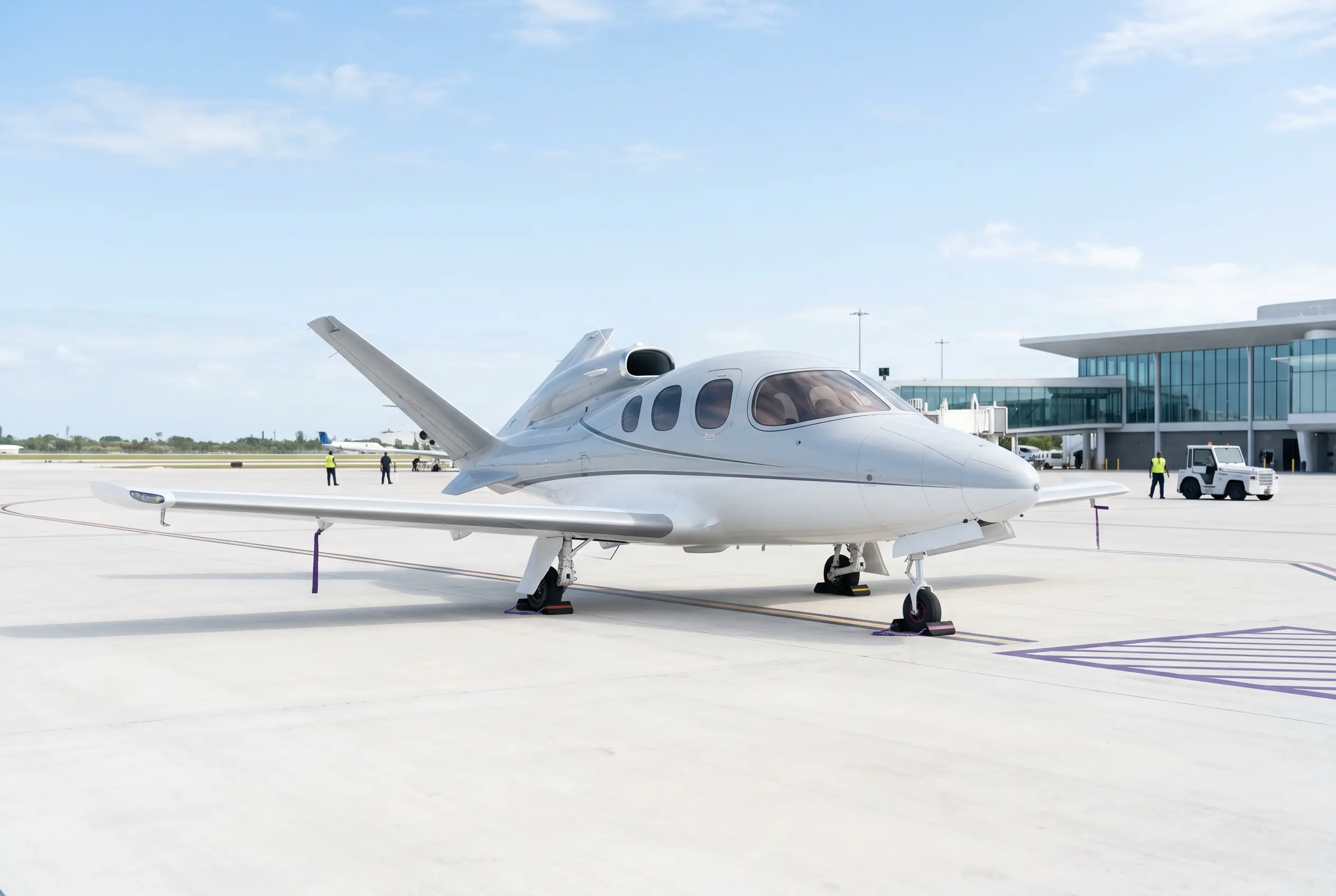 Cirrus Vision Jet G2+ on a Miami ramp ahead of a flight to New York