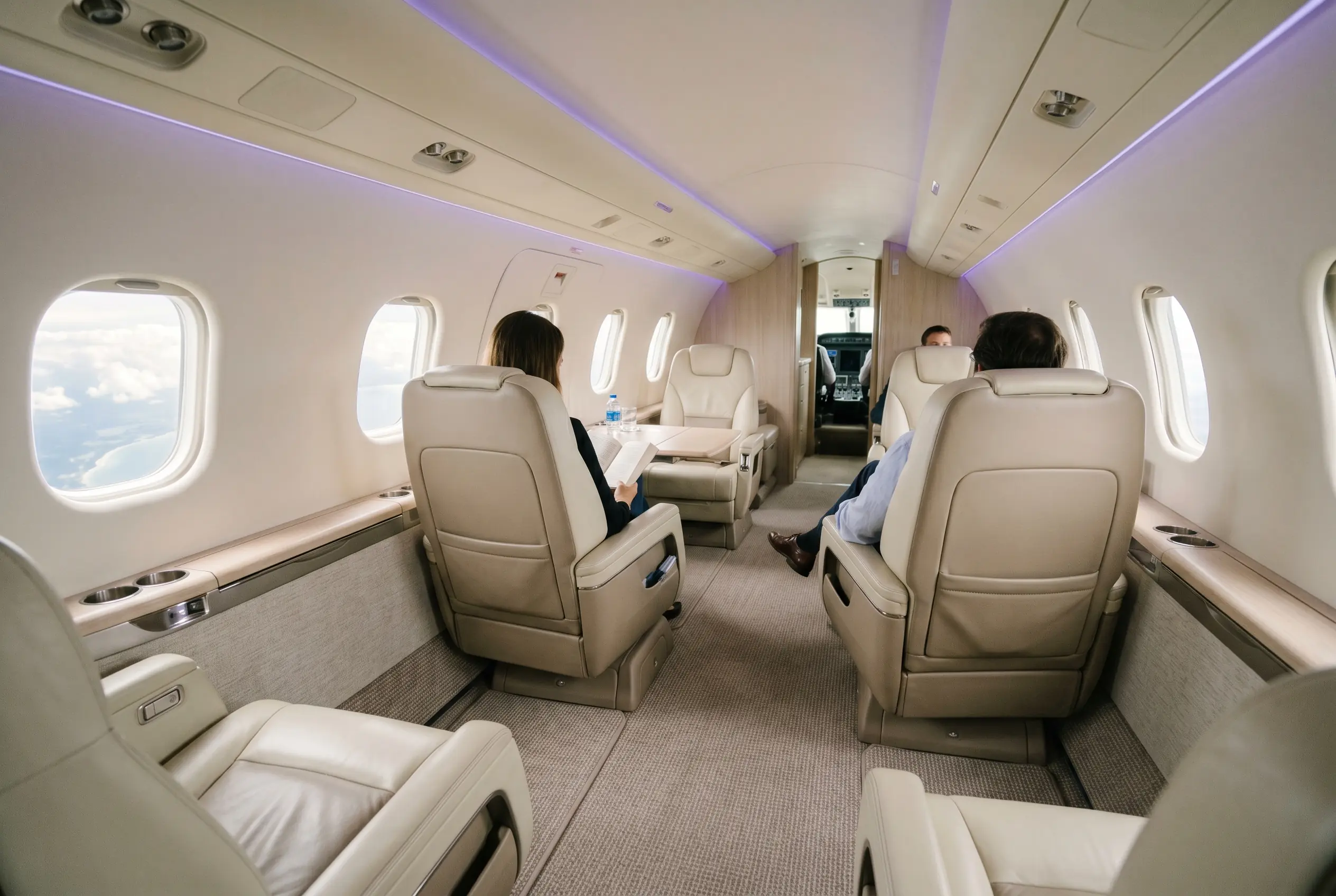 Cessna Citation Latitude flat-floor cabin with club seating for a Miami to New York charter