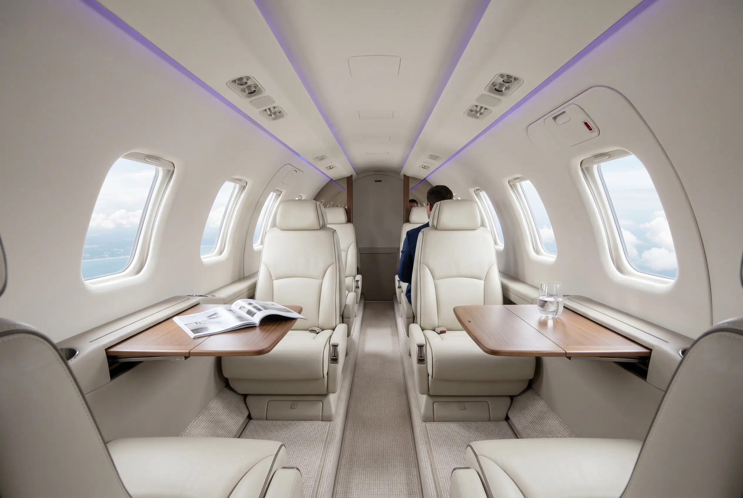 Cessna Citation M2 cabin with club seating set for a Miami to New York charter