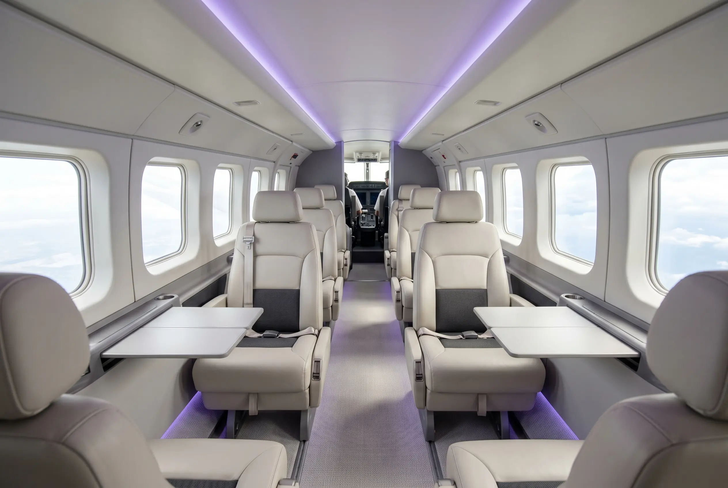 Daher Kodiak 900 cabin with utility seating set for a Miami to New York charter