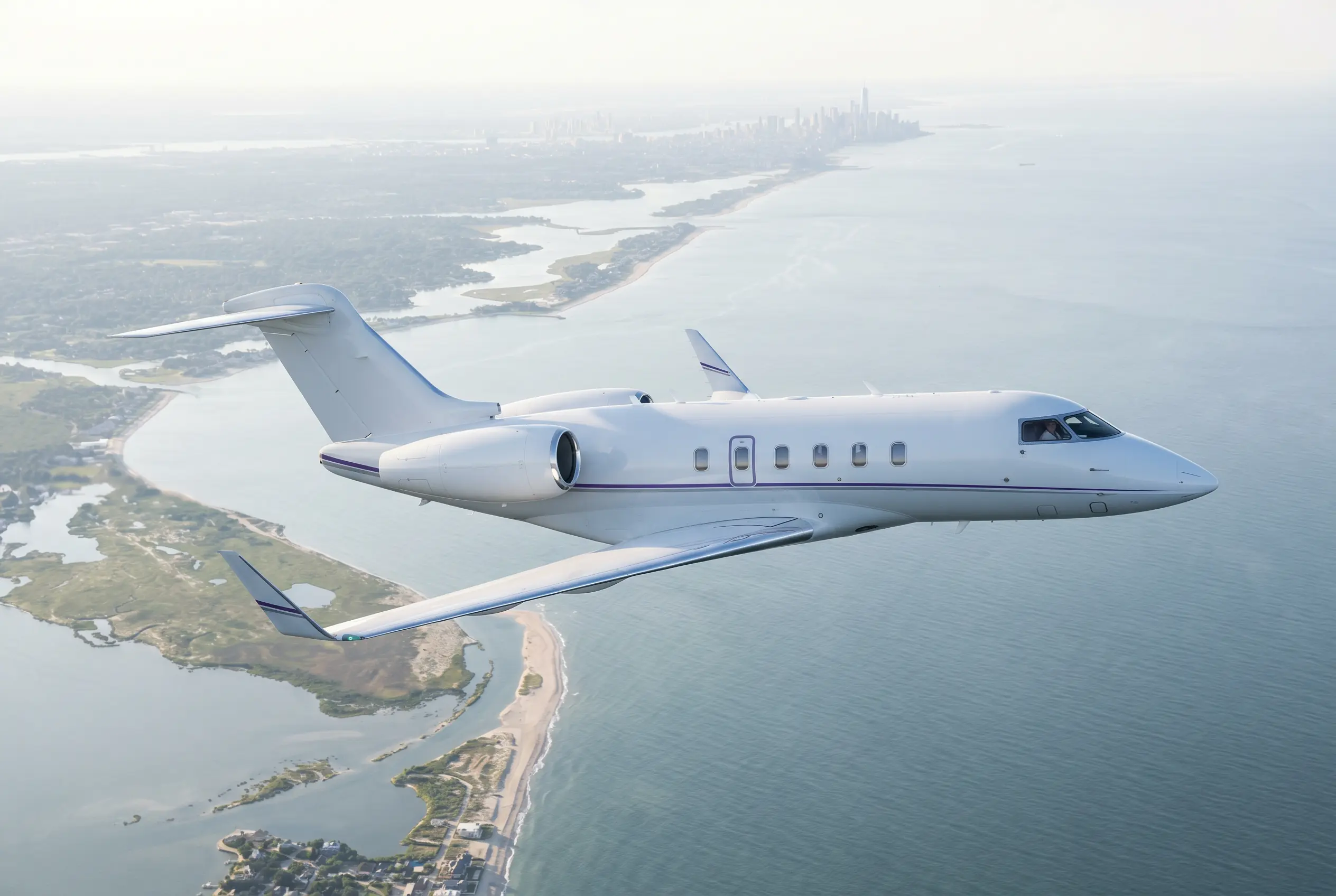 Private jet over the Eastern Seaboard on a Miami to New York repositioning flight