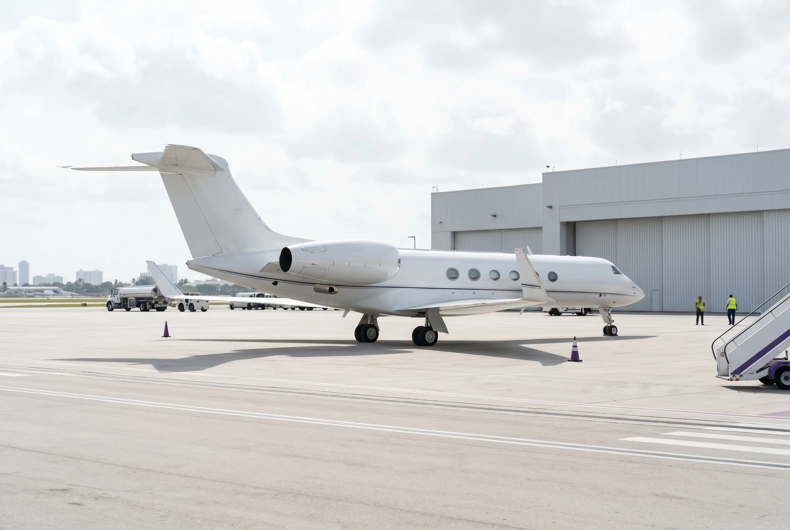 Private jet repositioning on a Miami ramp, available as a discounted empty leg to New York