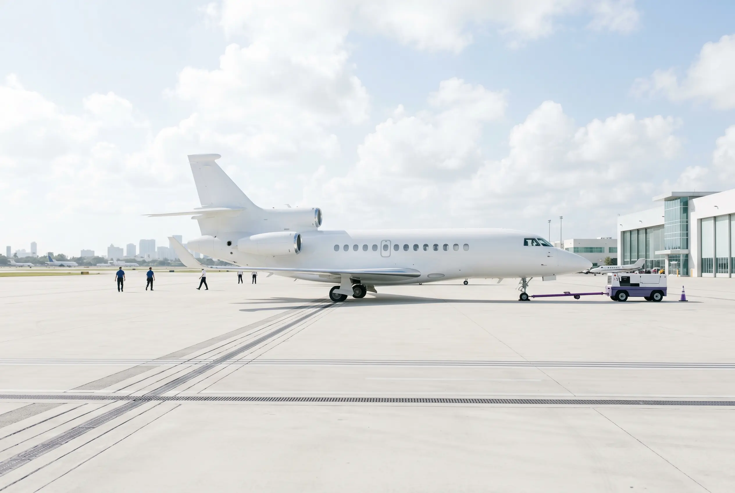 Dassault Falcon 7X on a Miami ramp ahead of a flight to New York