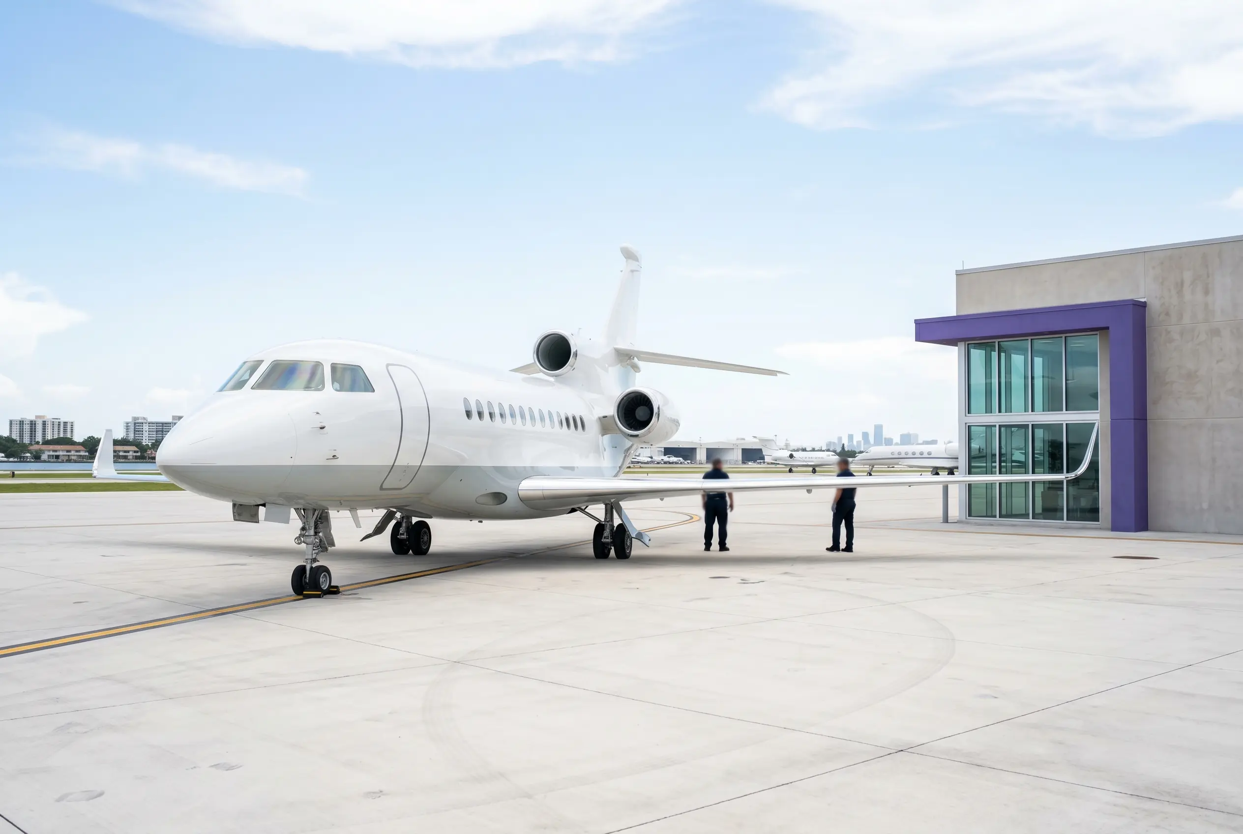 Dassault Falcon 8X on a Miami ramp ahead of a flight to New York