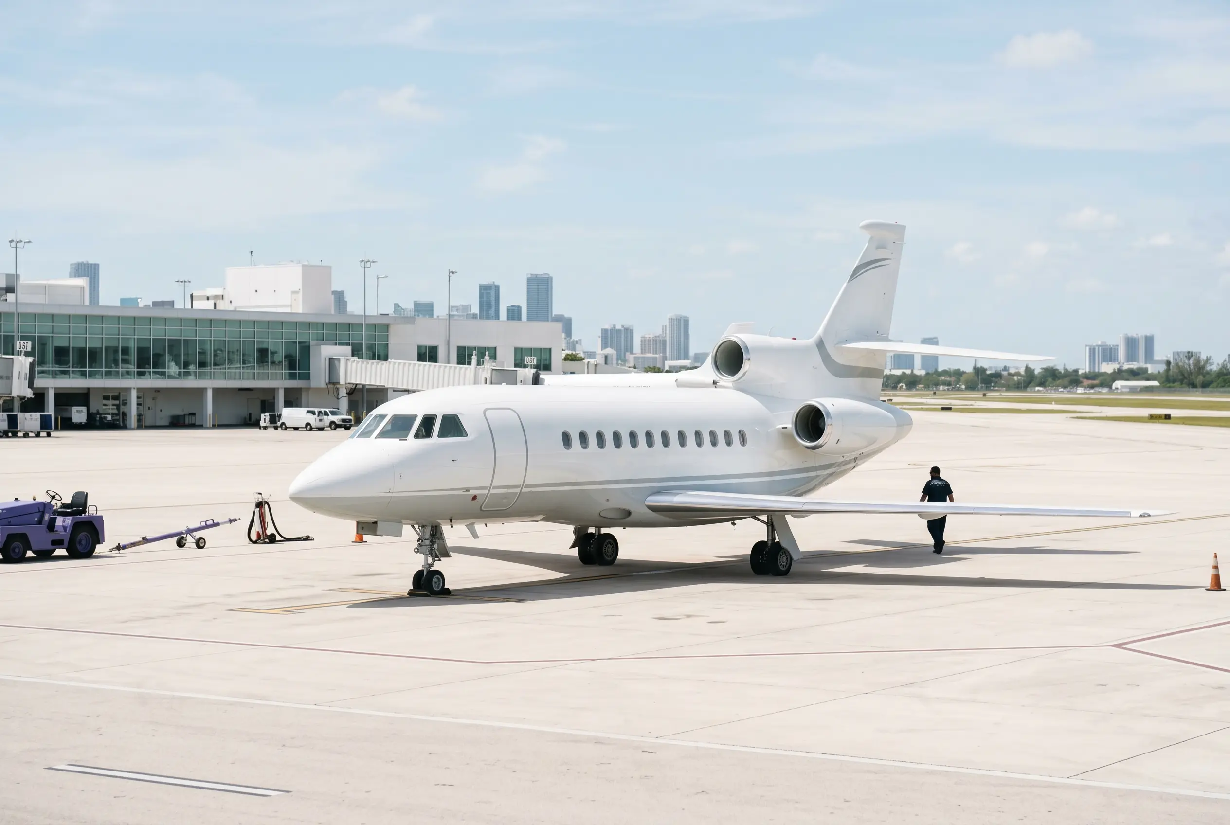 Dassault Falcon 900LX on a Miami ramp ahead of a flight to New York