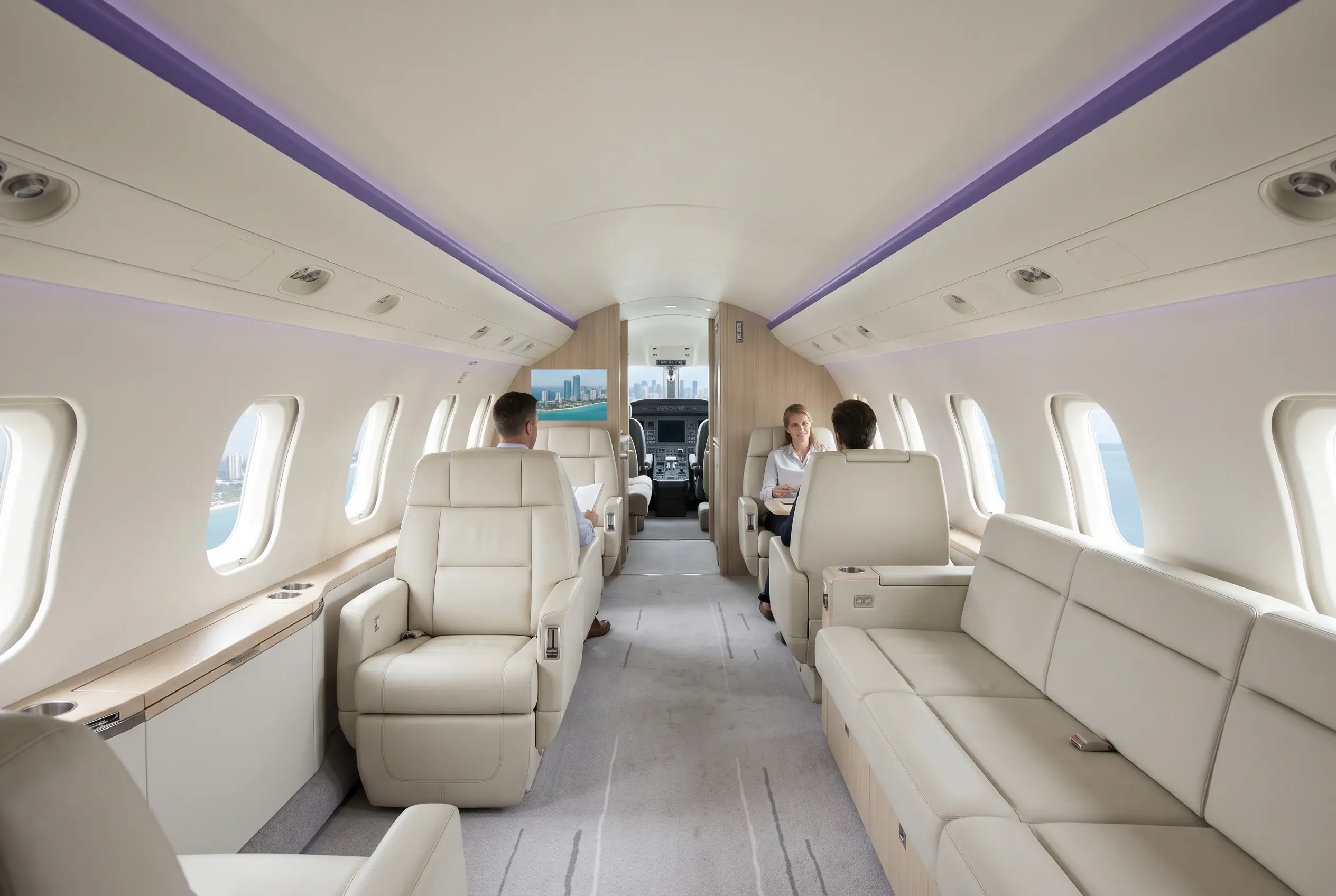 Bombardier Global 5000 wide cabin for a Miami to New York charter