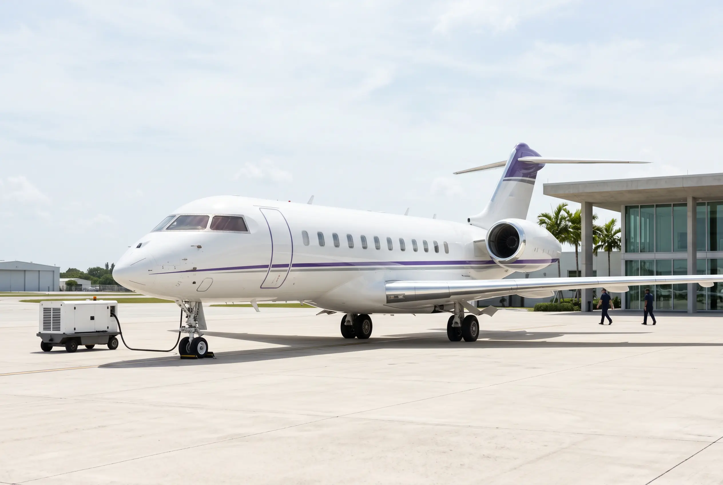 Bombardier Global 5000 on a Miami ramp ahead of a flight to New York