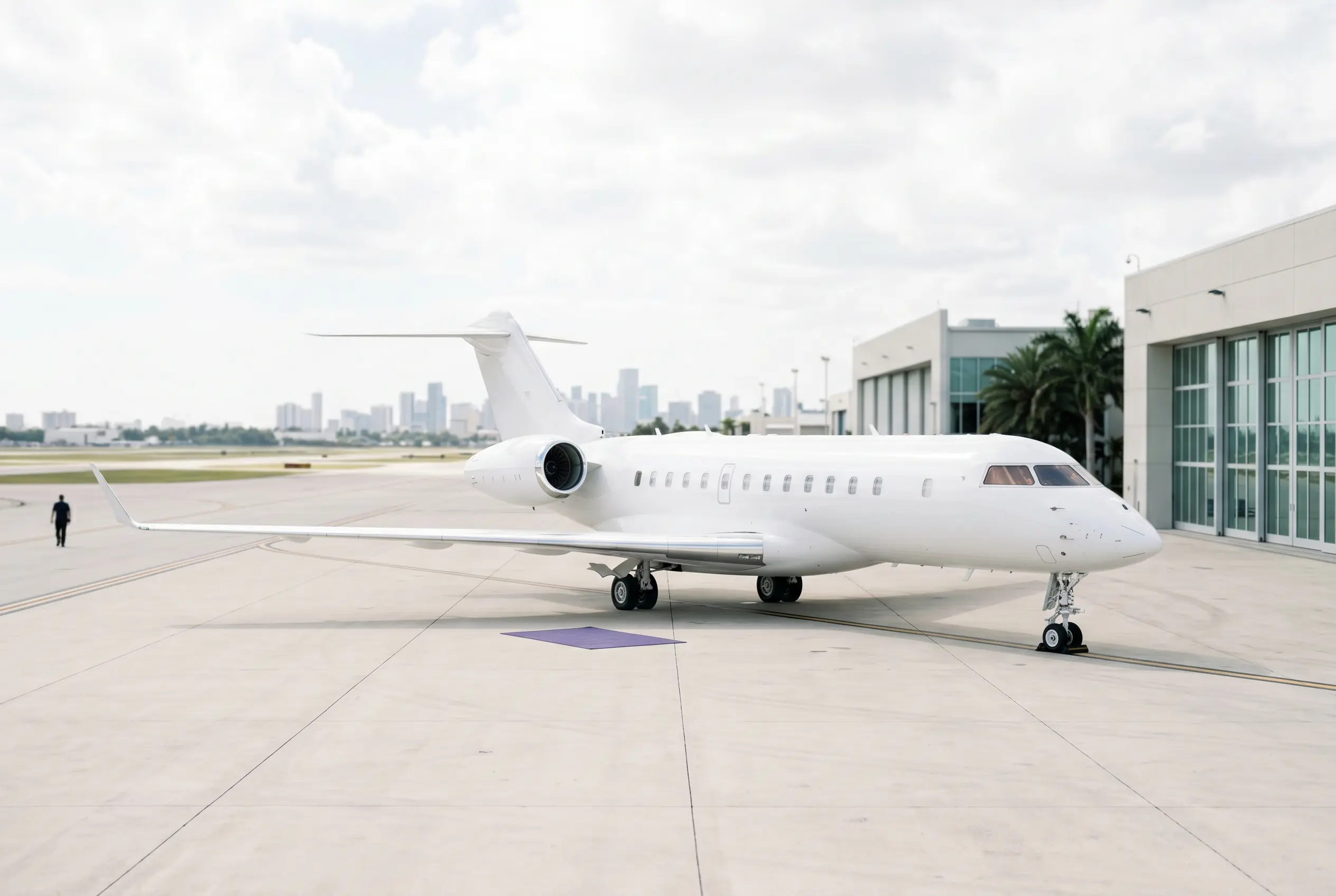 Bombardier Global 5500 on a Miami ramp ahead of a flight to New York