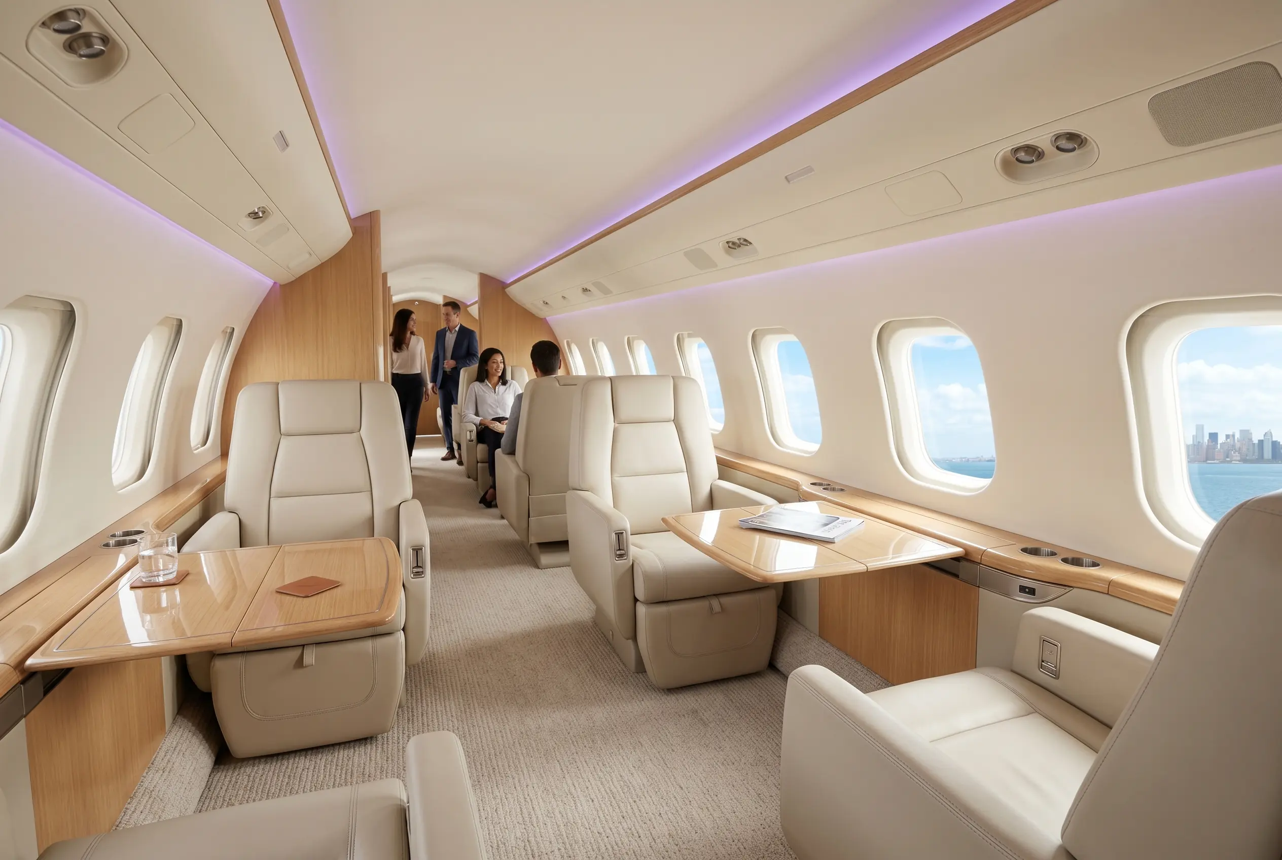 Bombardier Global 6000 large multi-zone cabin for a Miami to New York charter