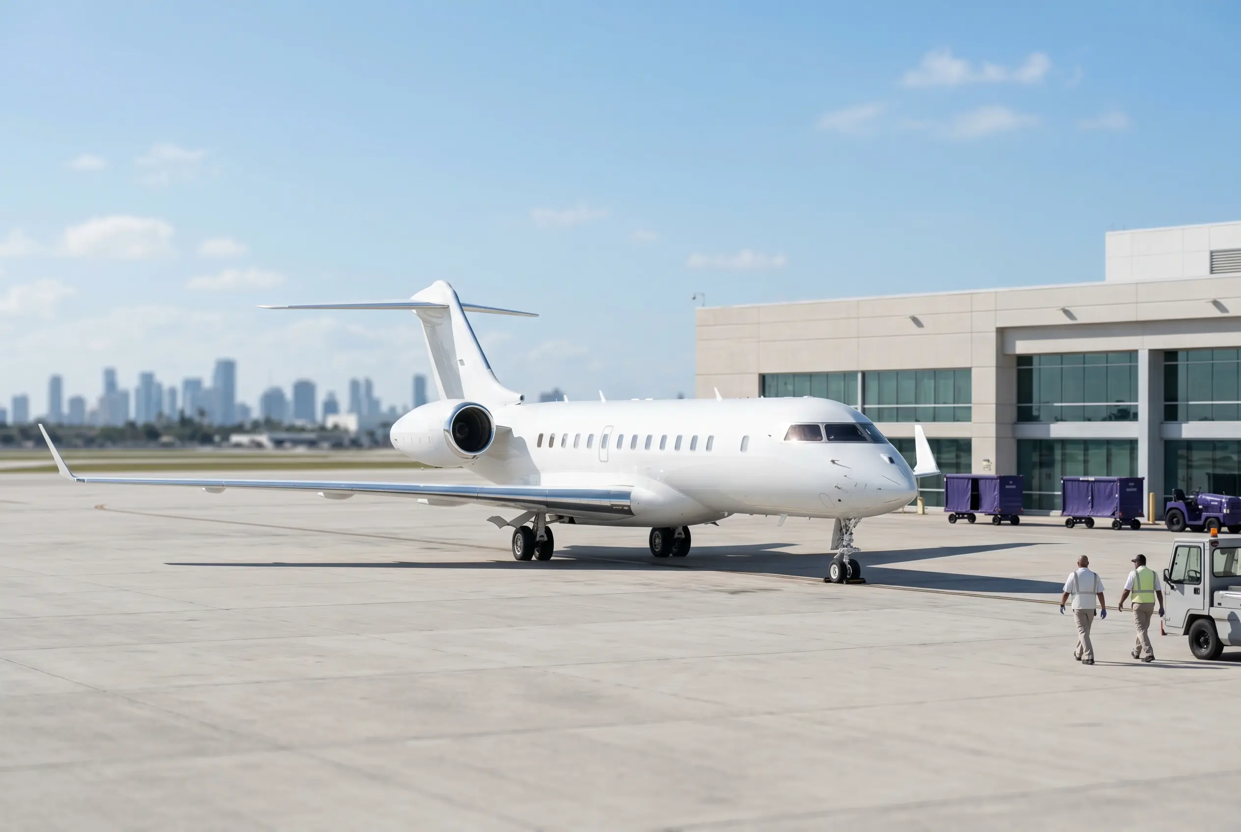 Bombardier Global 6000 on a Miami ramp ahead of a flight to New York