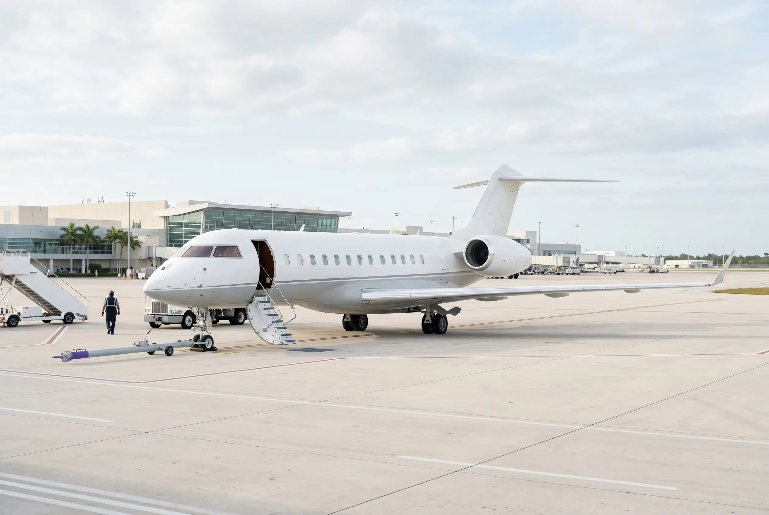 Bombardier Global 6500 on a Miami ramp ahead of a flight to New York