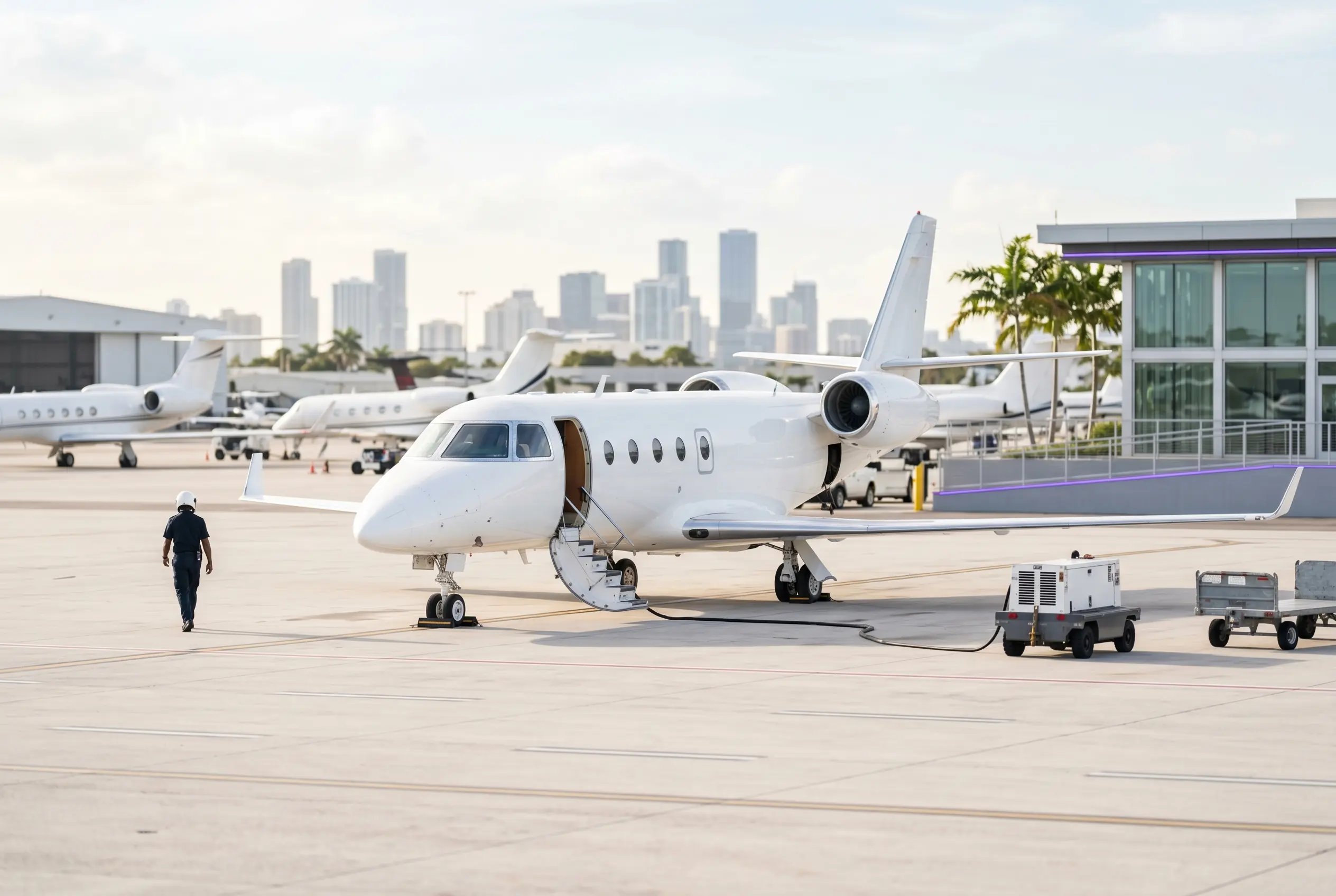 Gulfstream G150 on a Miami ramp ahead of a flight to New York