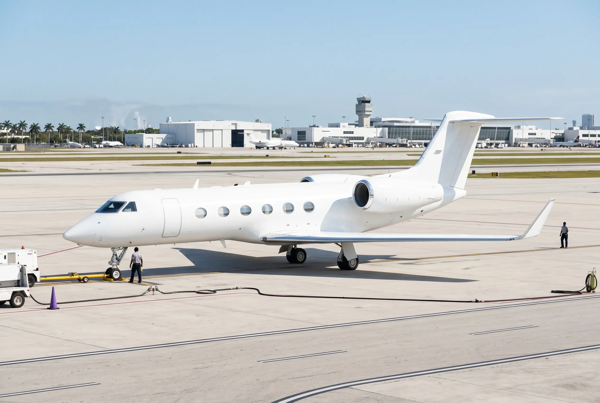 Gulfstream G450 on a Miami ramp ahead of a flight to New York