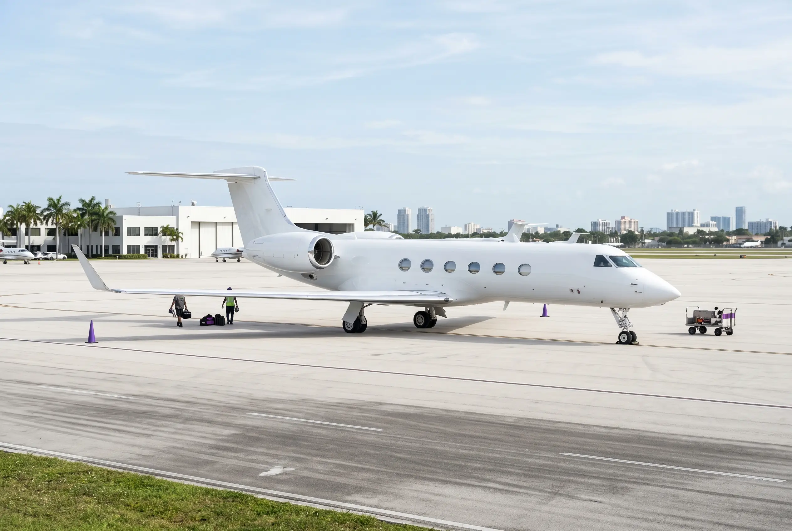 Gulfstream G550 on a South Florida ramp before a Miami to New York departure