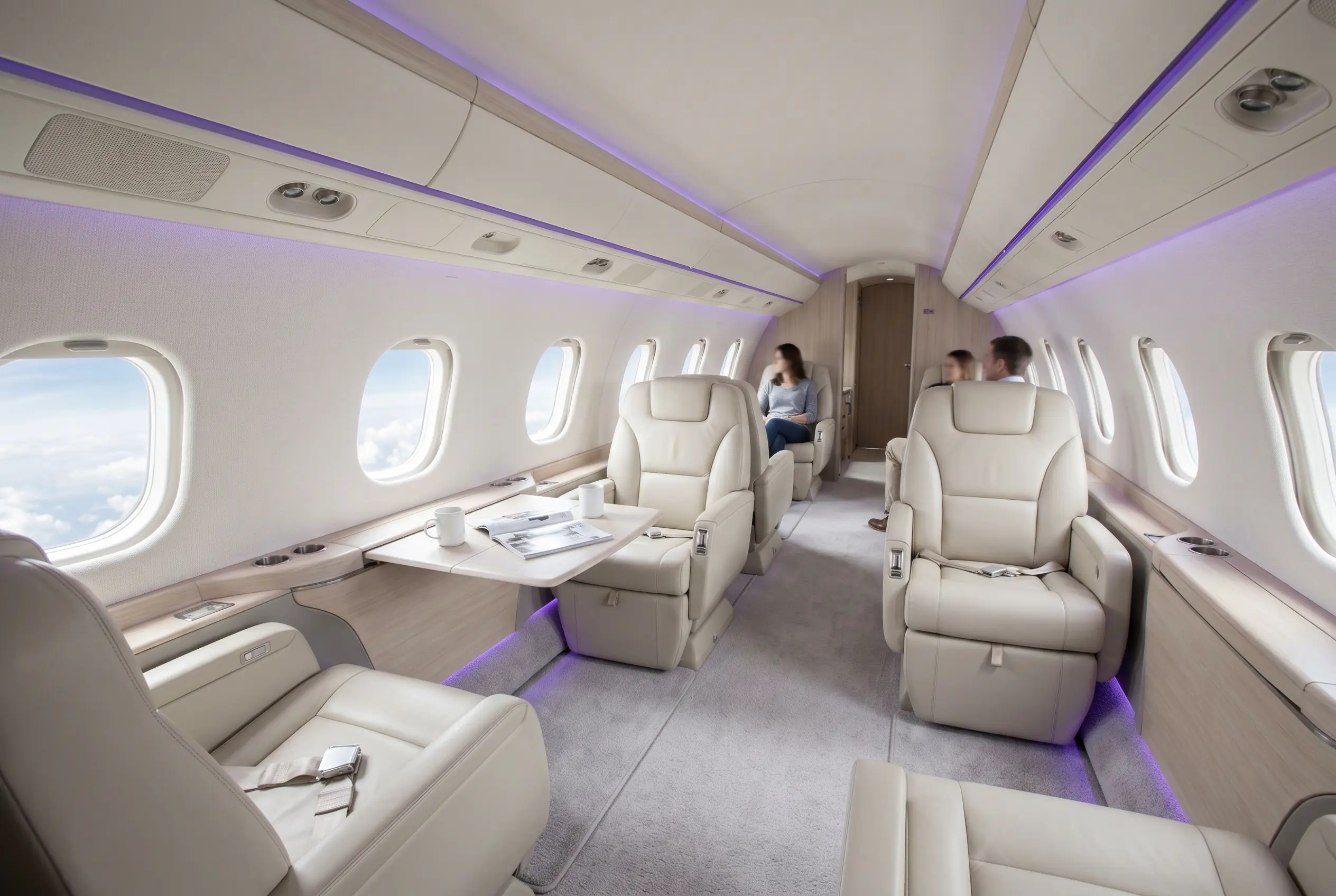 Hawker 4000 wide composite cabin for a Miami to New York charter