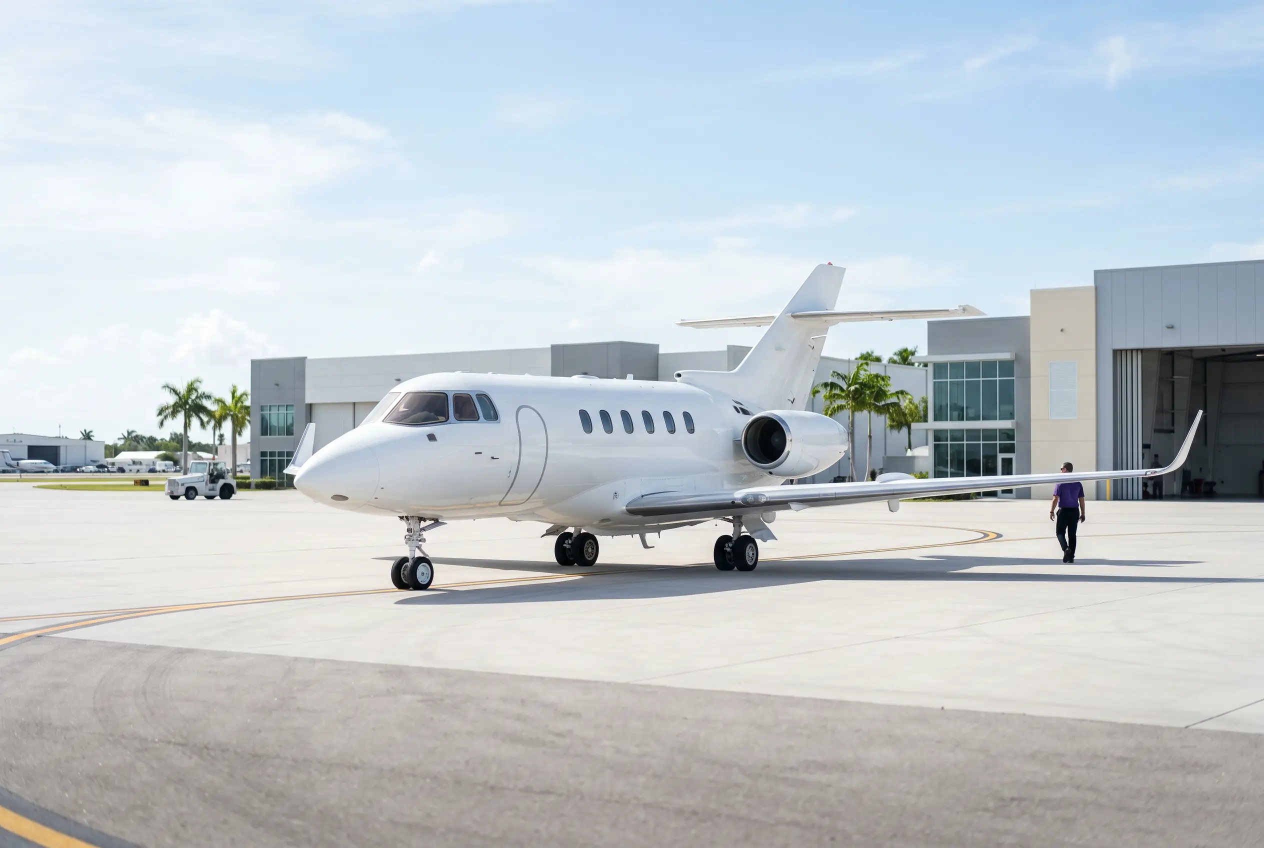 Hawker 900XP on a South Florida ramp before a Miami to New York departure