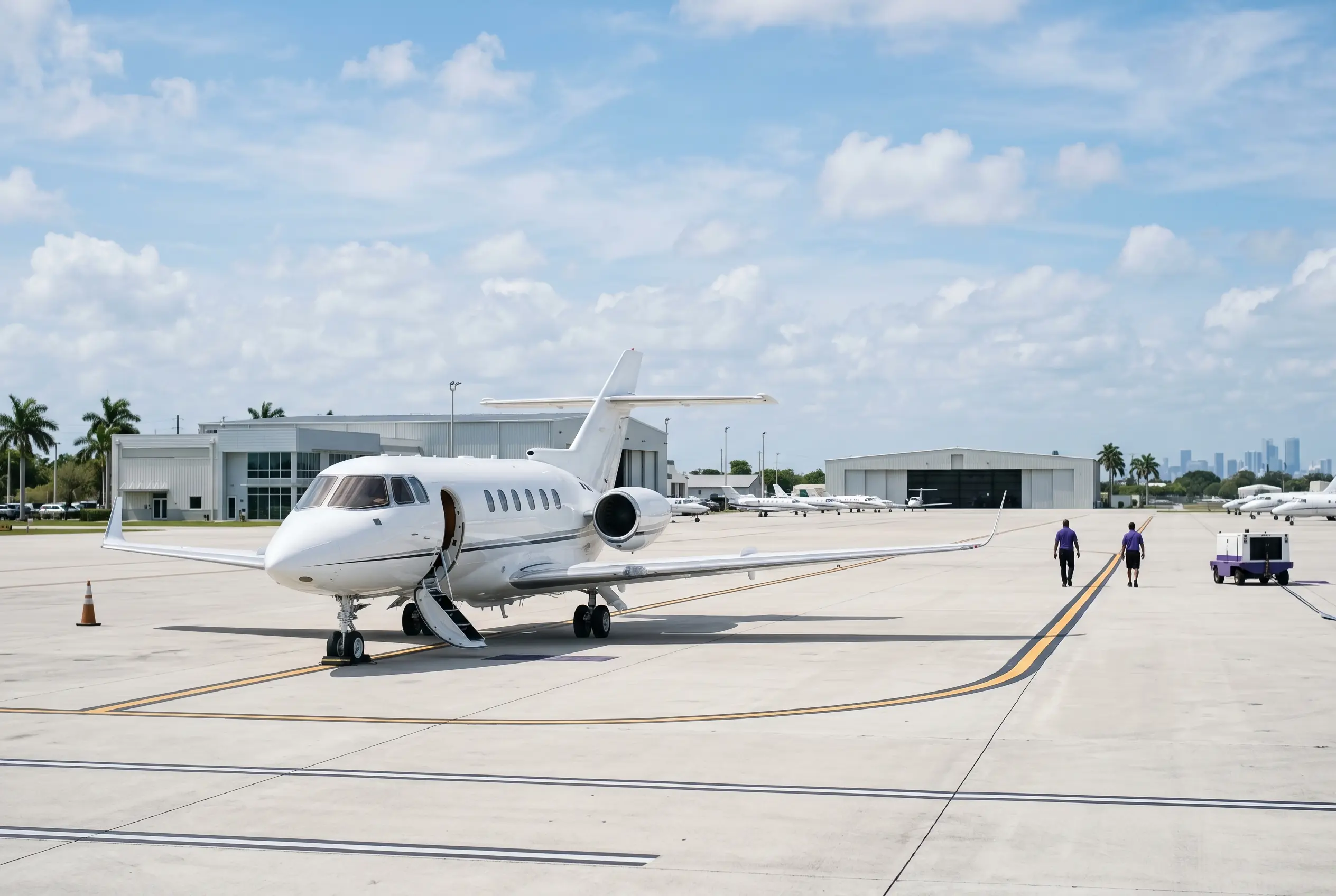 Hawker 900XP on a Miami ramp ahead of a flight to New York