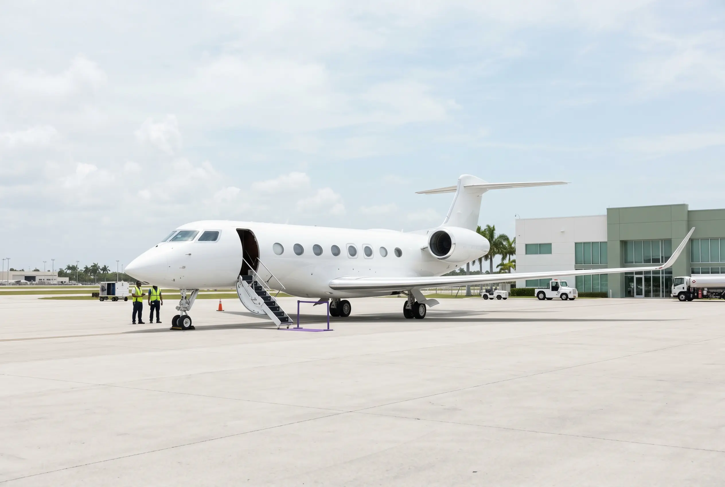 Heavy business jet on a South Florida ramp before a Miami to New York flight