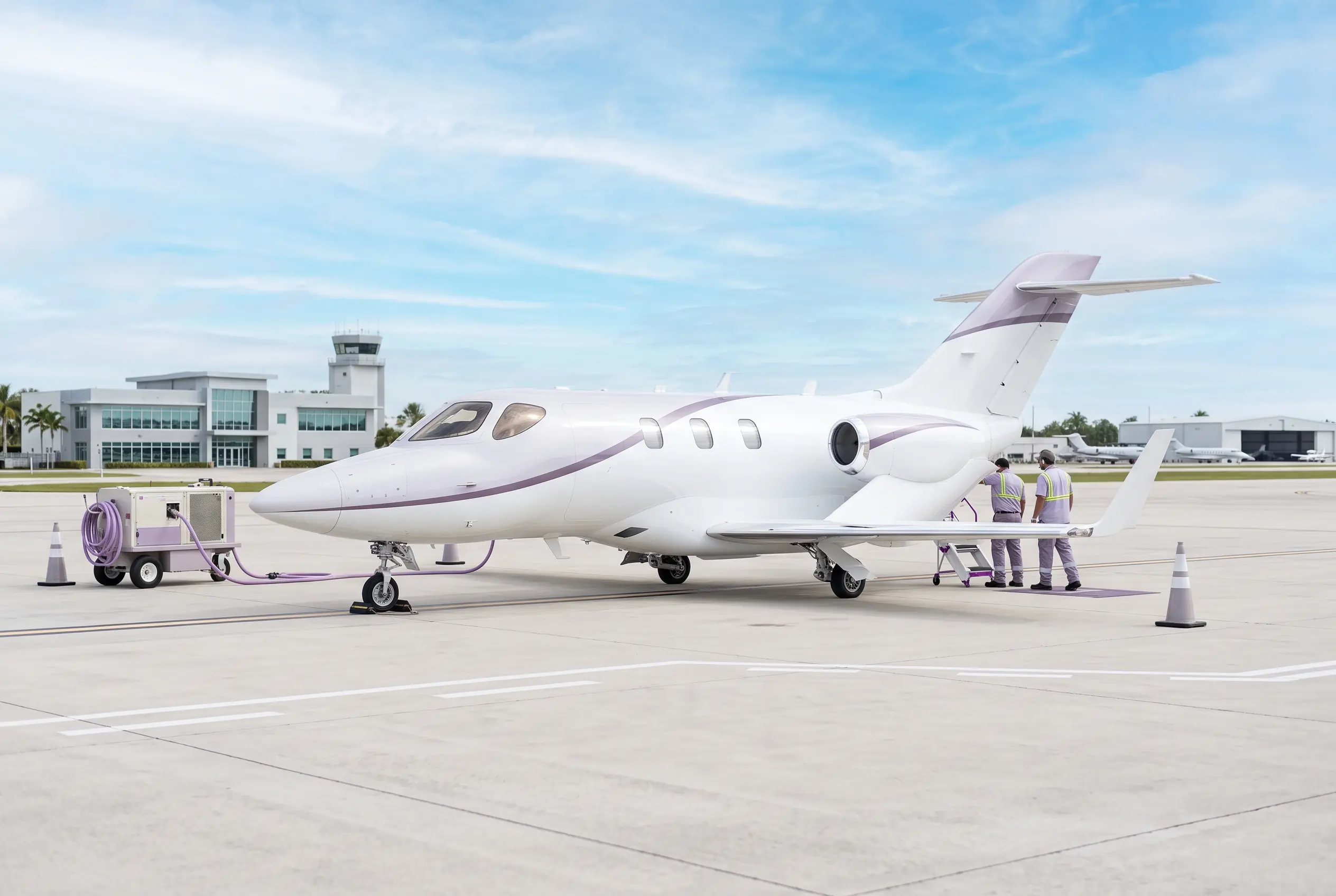 HondaJet Elite II on a Miami ramp ahead of a flight to New York