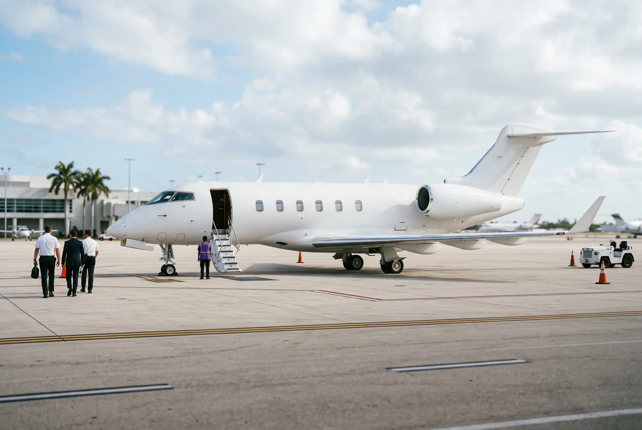 Private jet on a South Florida ramp ready for a Miami to New York event departure