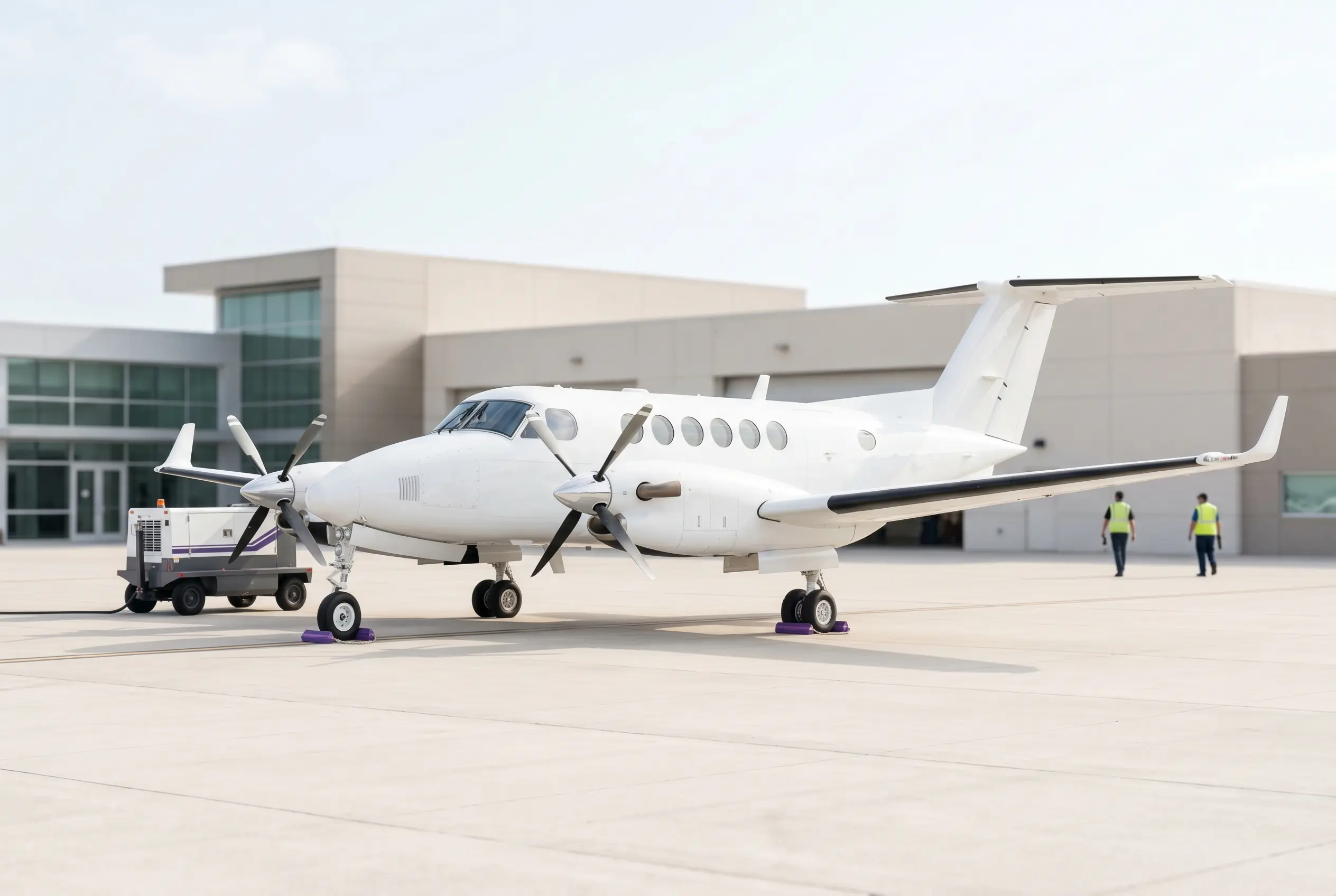 Beechcraft King Air 350 twin turboprop on a South Florida ramp before a New York flight