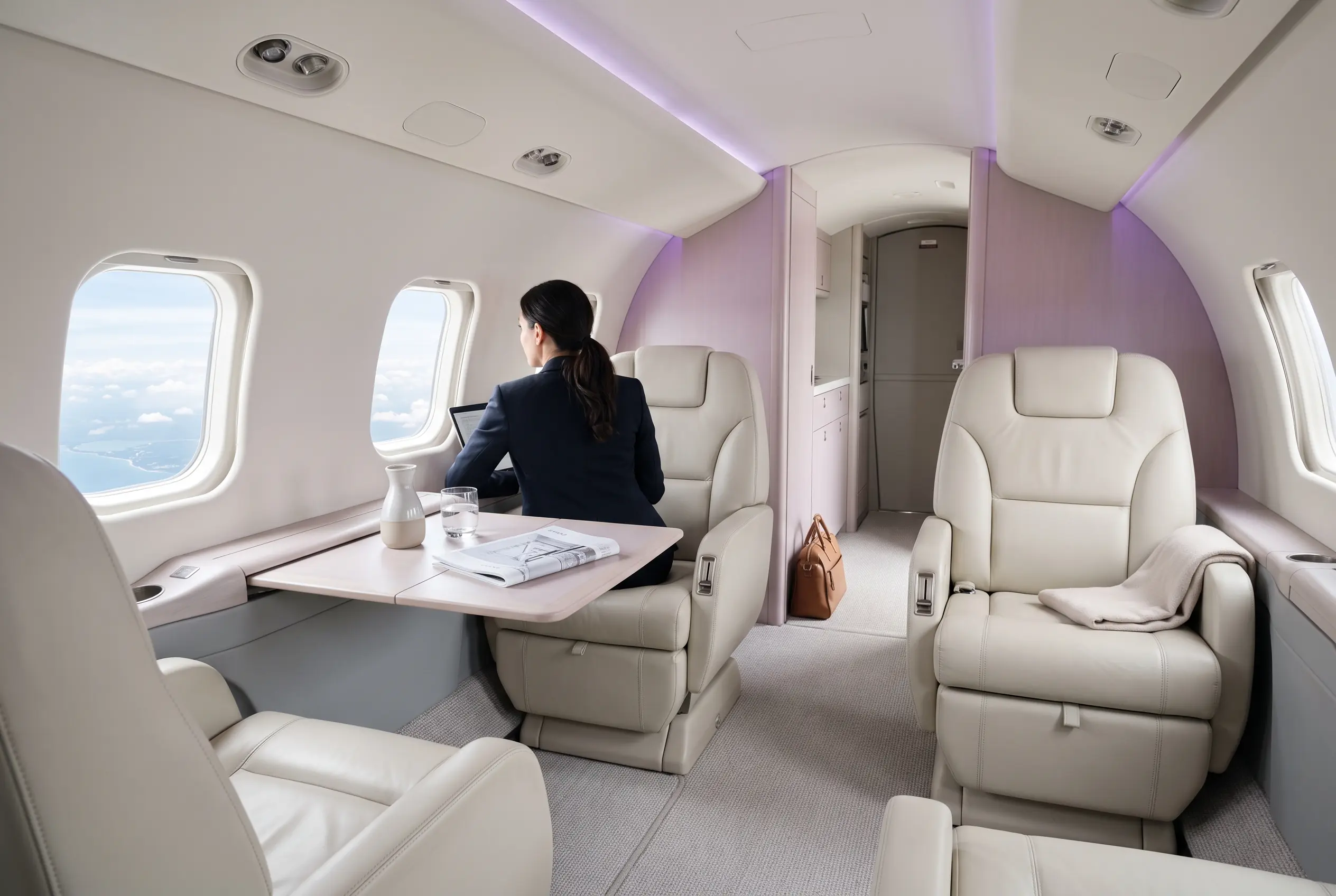 Bombardier Learjet 60XR cabin with club seating for a Miami to New York charter