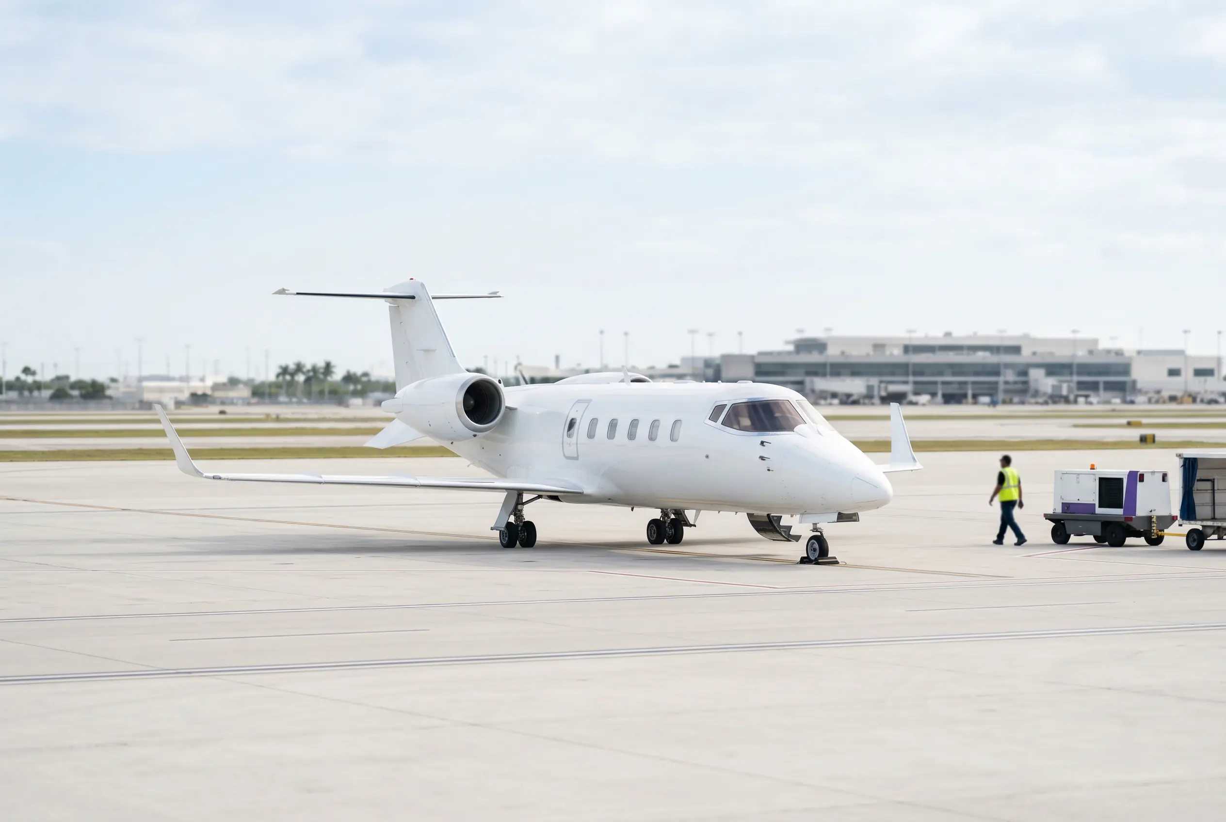 Bombardier Learjet 60XR on a Miami ramp ahead of a flight to New York