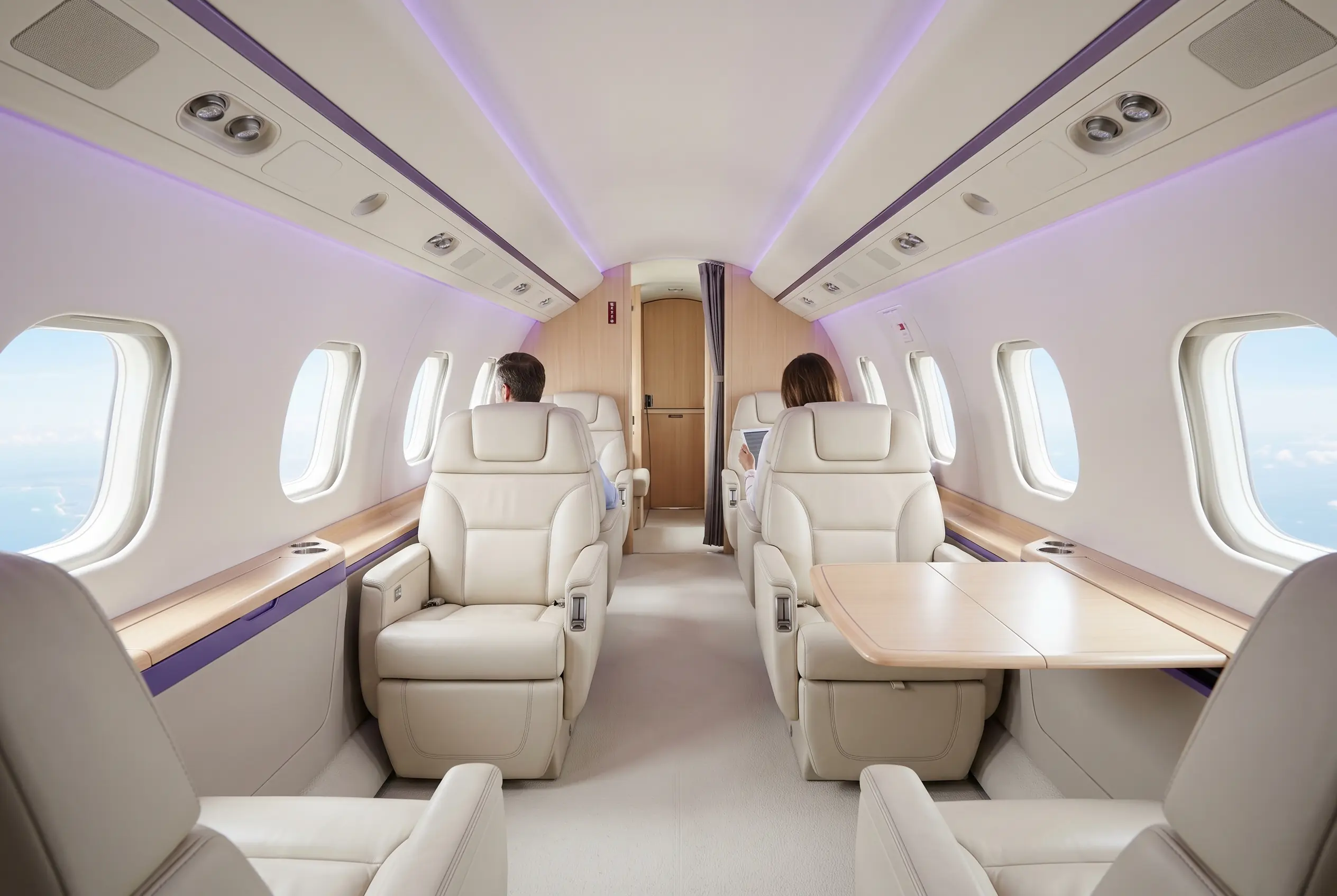 Embraer Legacy 500 flat-floor cabin with club seating for a Miami to New York charter