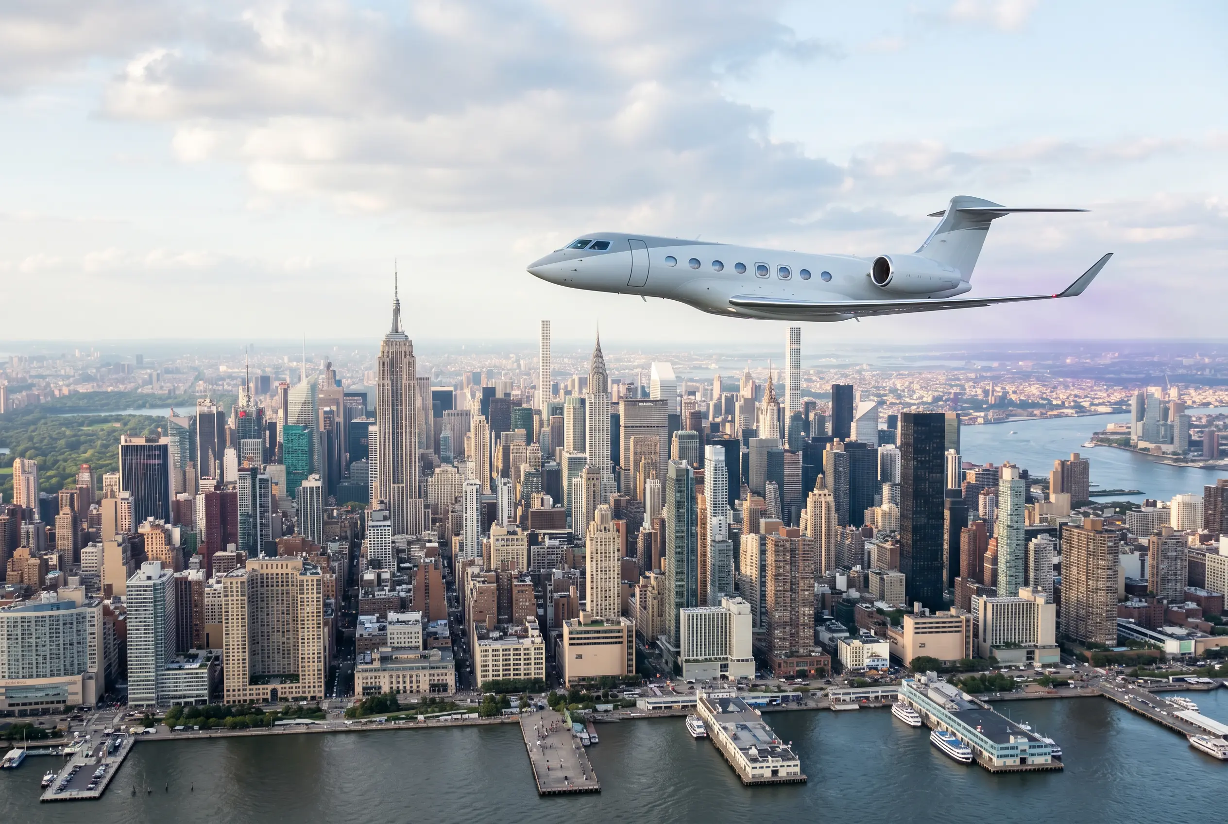 Manhattan skyline on approach into New York from a Miami leisure flight