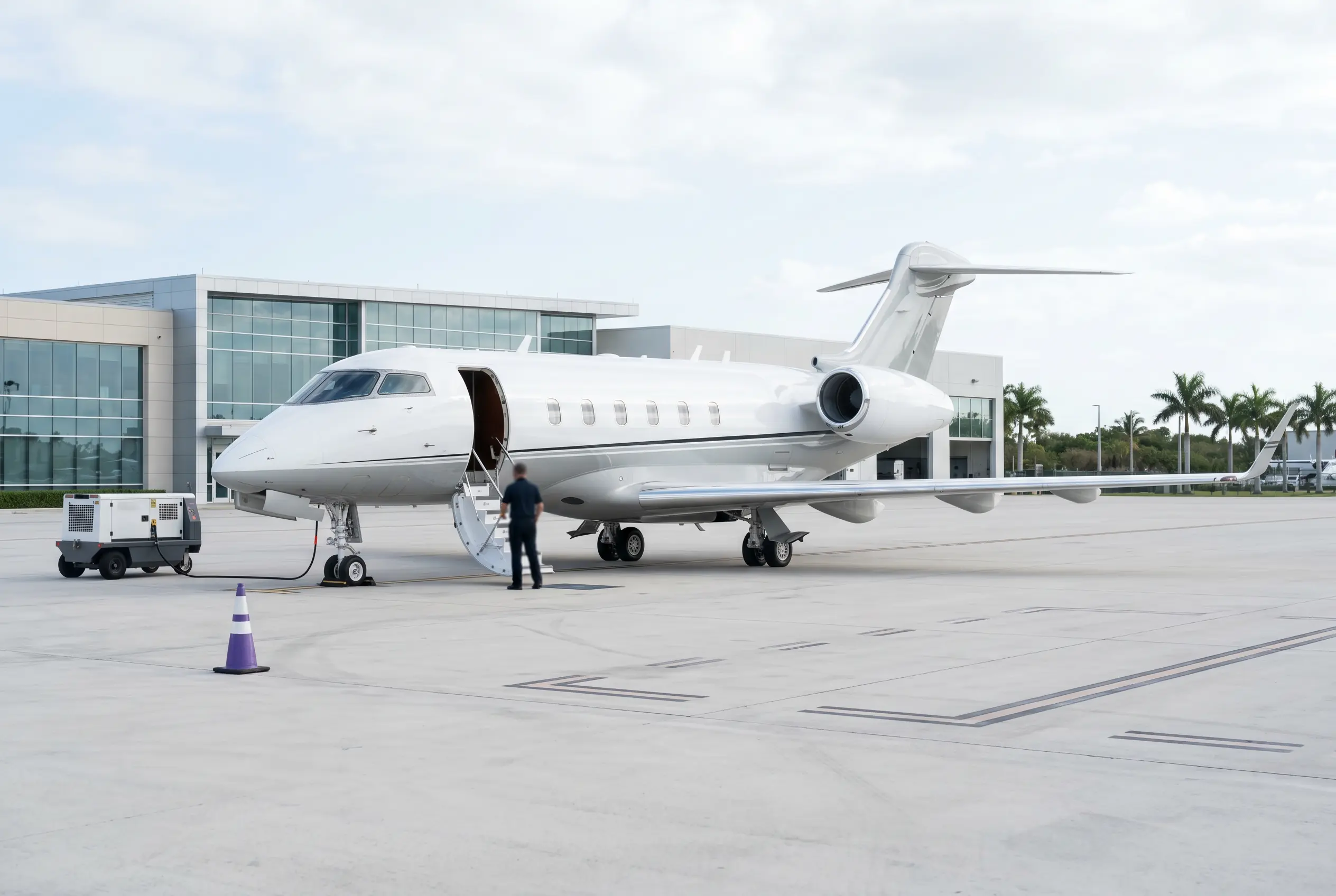 Midsize business jet on a South Florida ramp before a Miami to New York departure