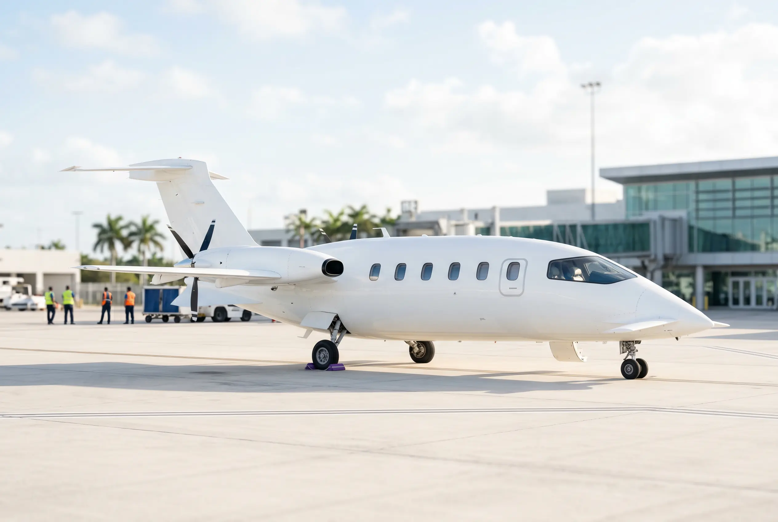 Piaggio Avanti EVO on a Miami ramp ahead of a departure to New York