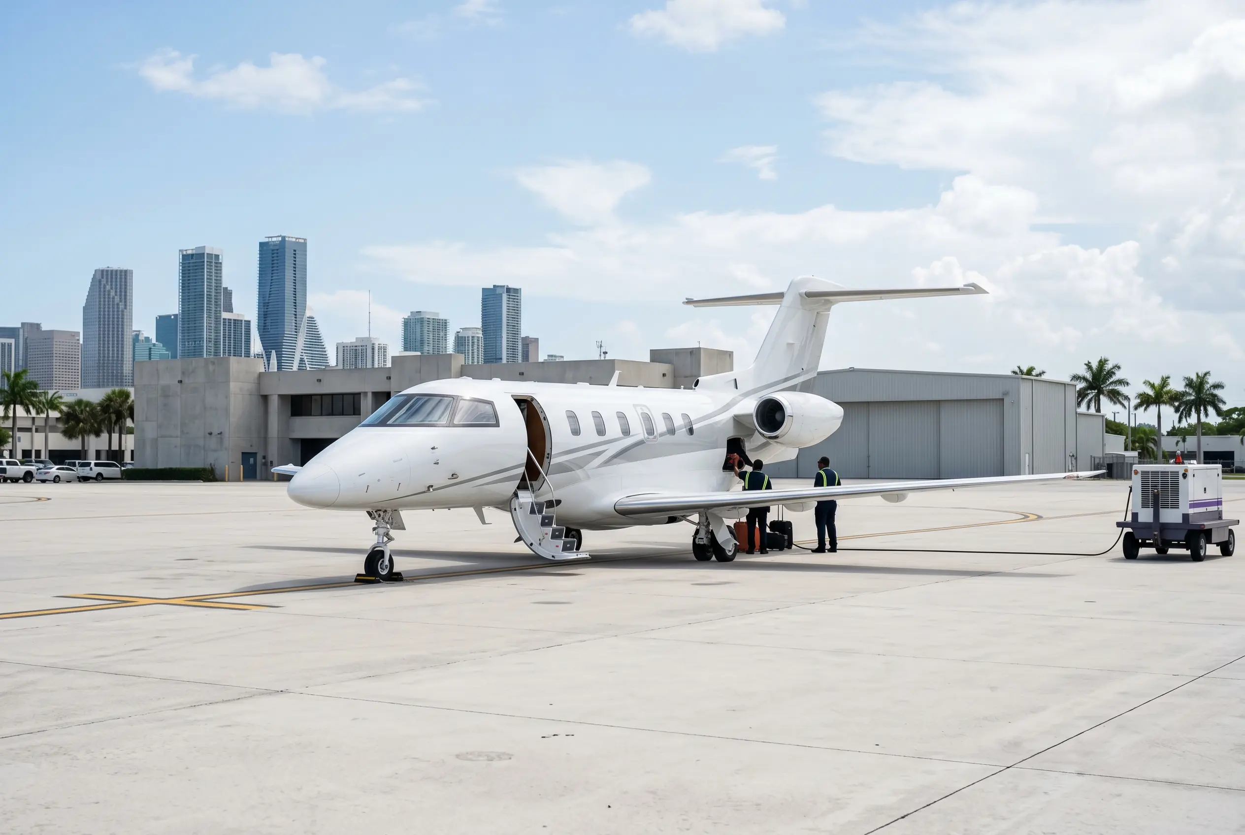 Pilatus PC-24 light jet on a South Florida ramp before a Miami to New York flight
