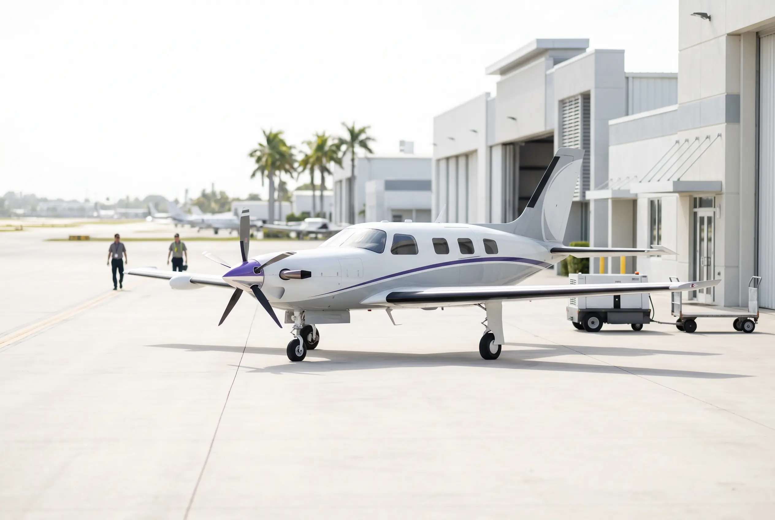 Piper M600/SLS single-engine turboprop on a South Florida ramp before a New York flight