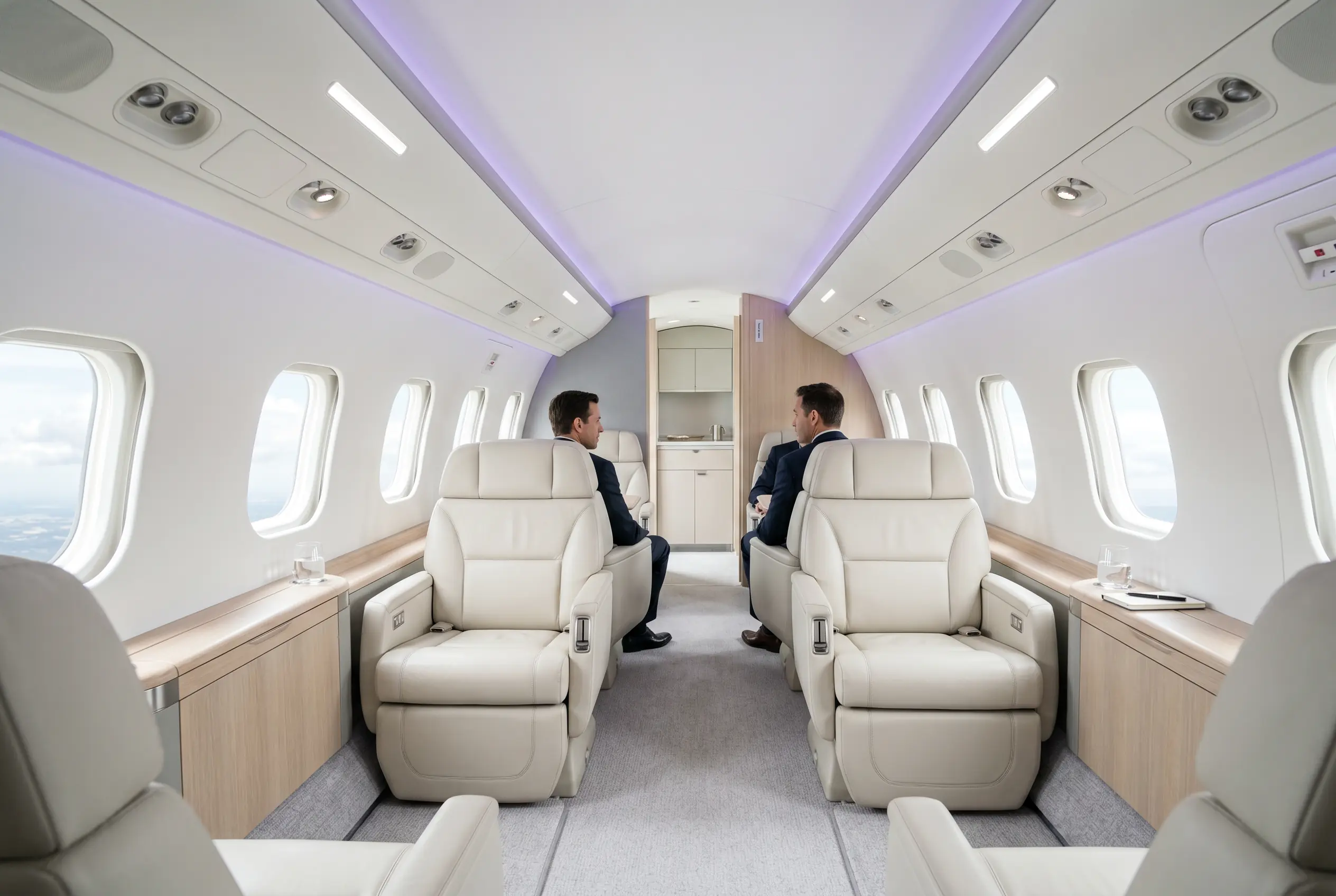 Embraer Praetor 500 flat-floor cabin with club seating for a Miami to New York charter