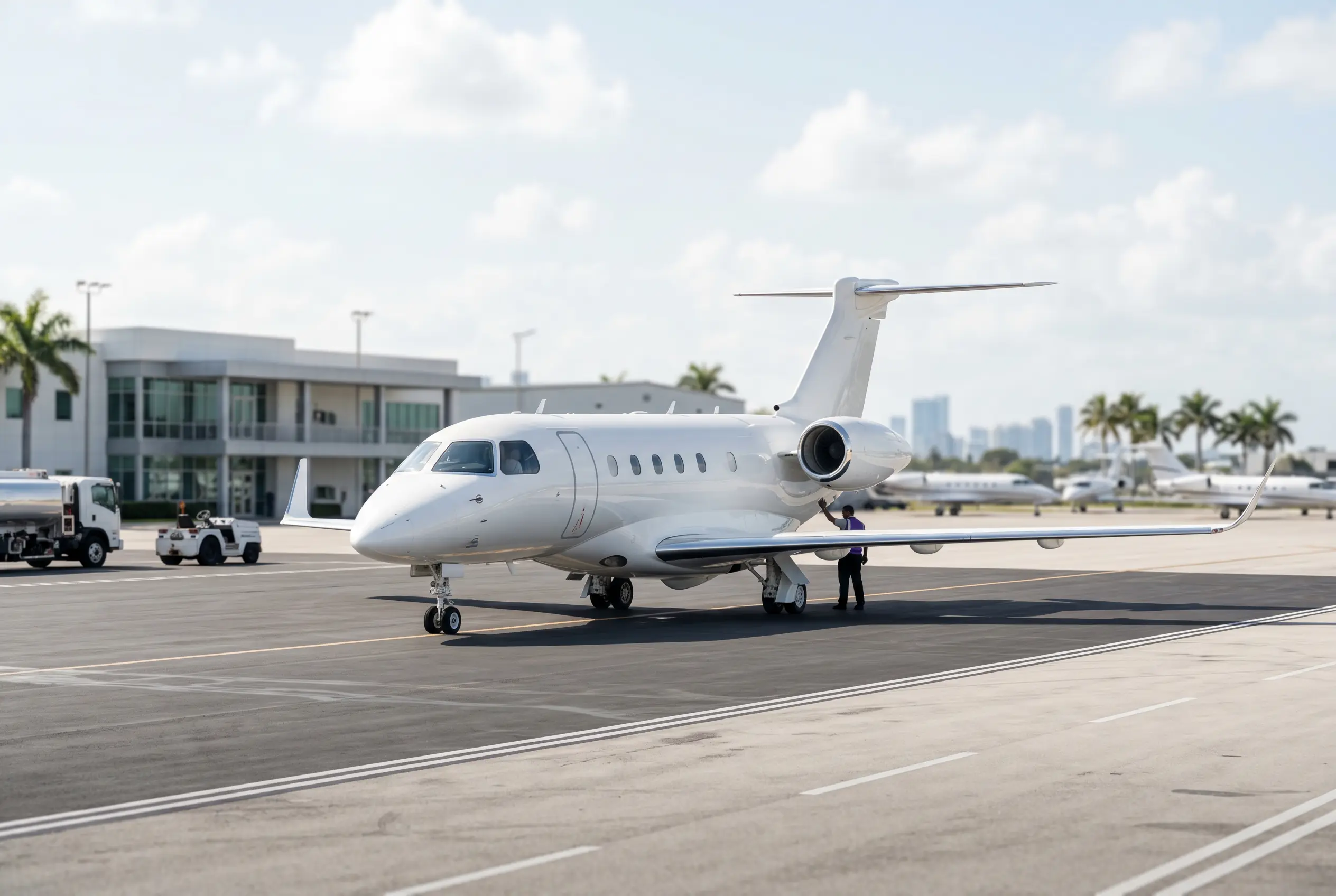 Embraer Praetor 500 on a South Florida ramp before a Miami to New York departure