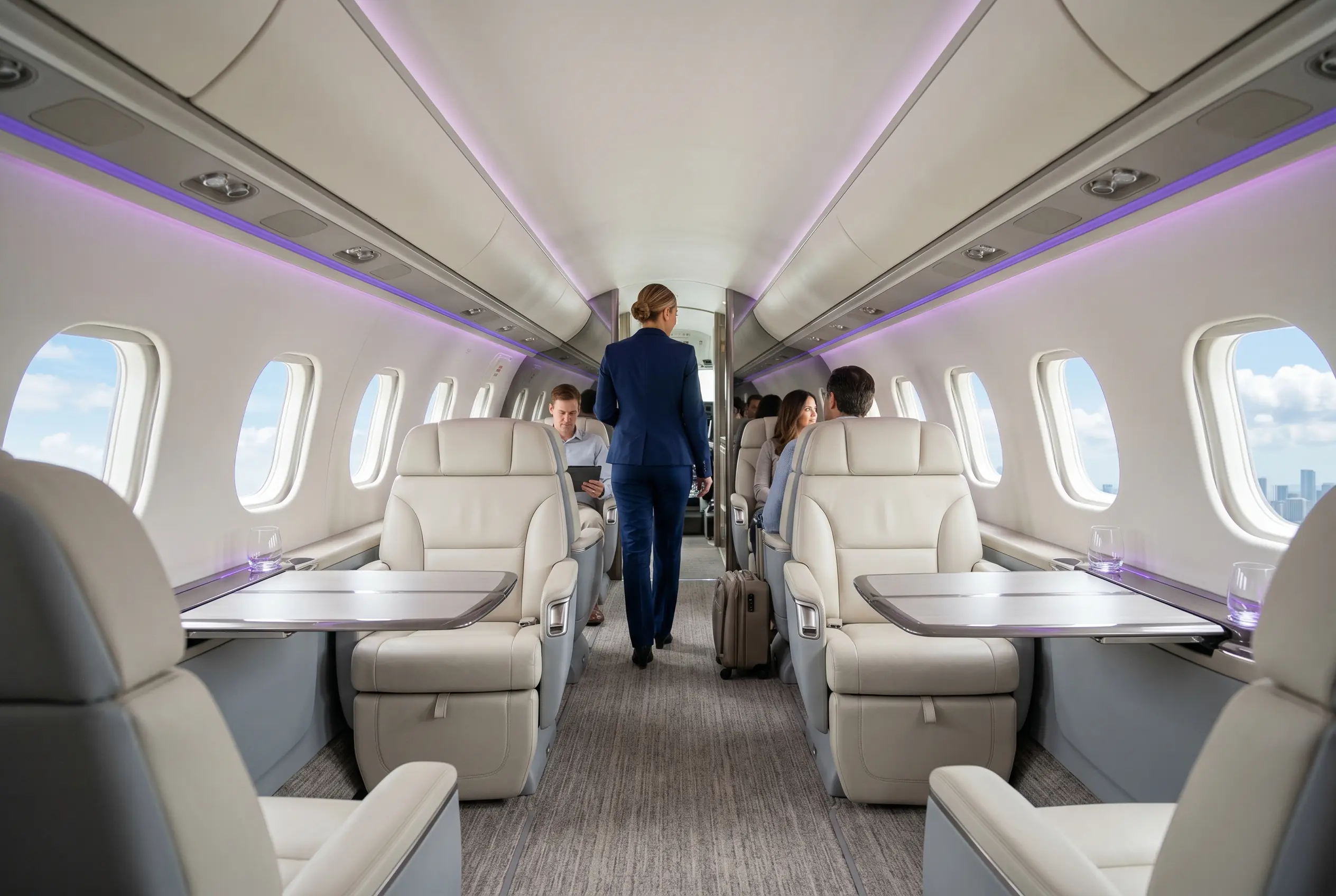 Embraer Praetor 600 flat-floor cabin for a Miami to New York charter