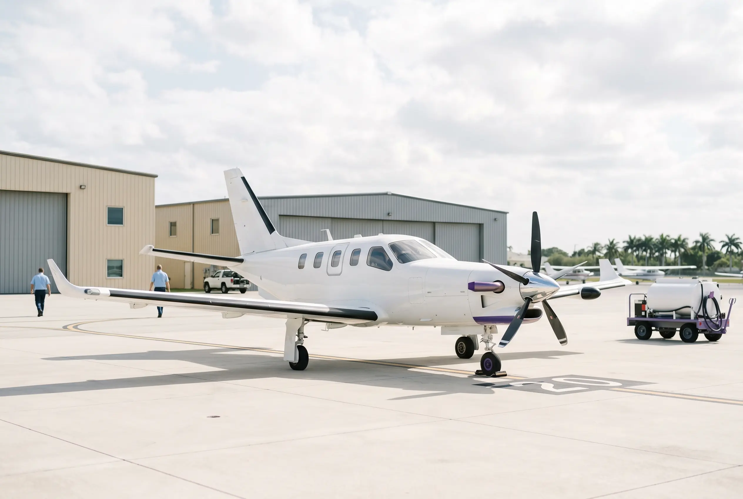 Daher TBM 960 single-engine turboprop on a South Florida ramp before a New York flight