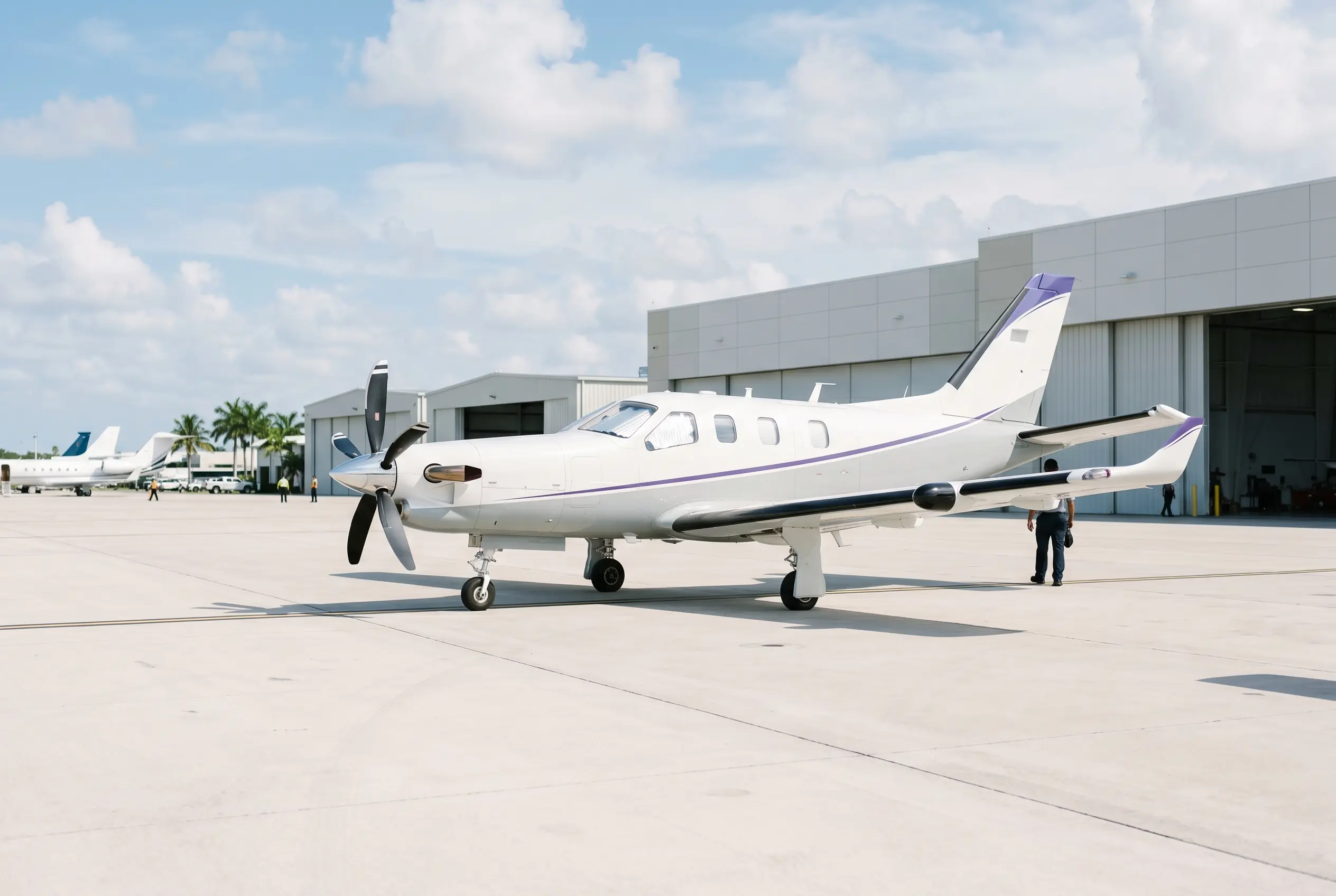 Daher TBM 960 on a Miami ramp ahead of a departure to New York
