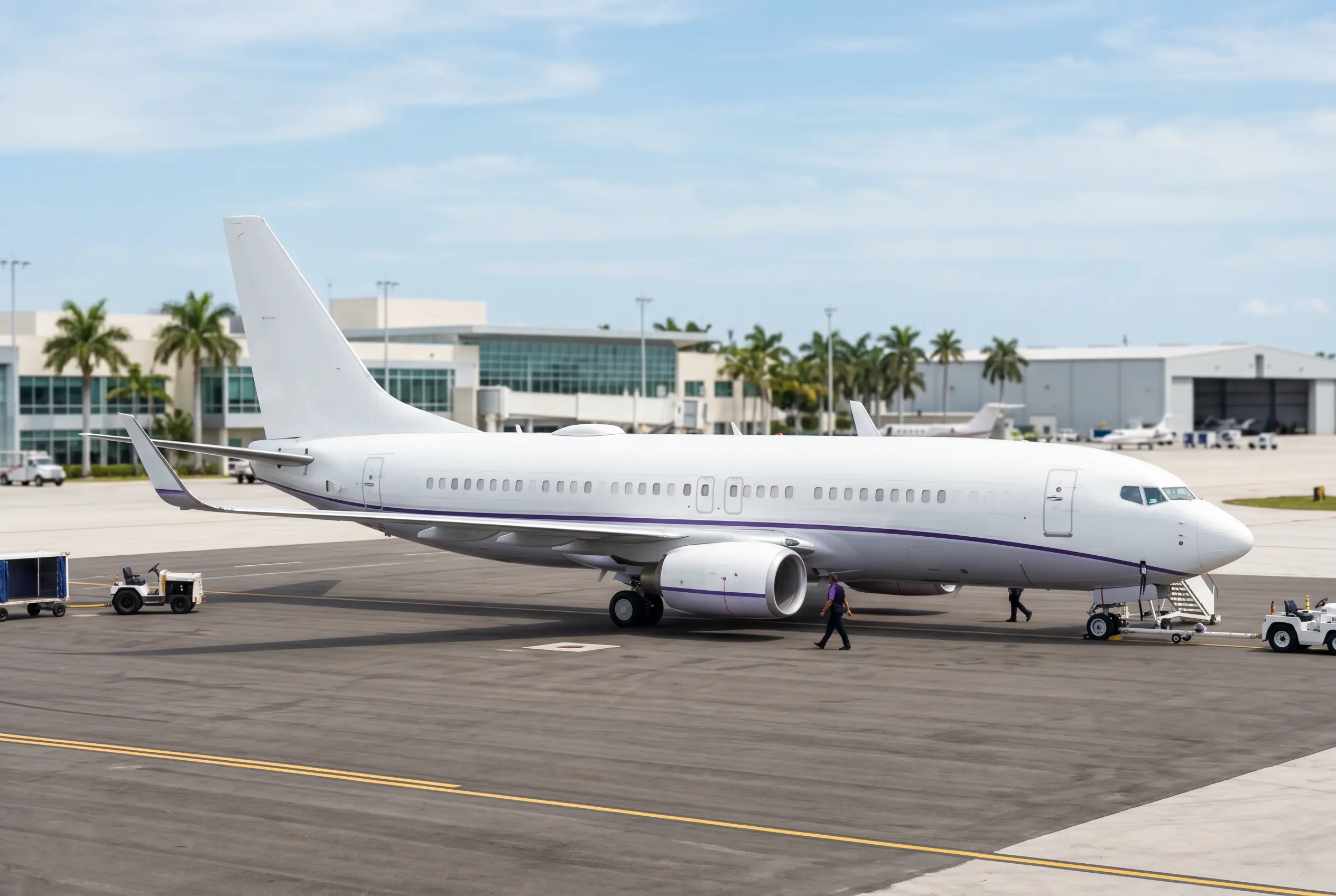 VIP airliner on a South Florida ramp before a Miami to New York flight